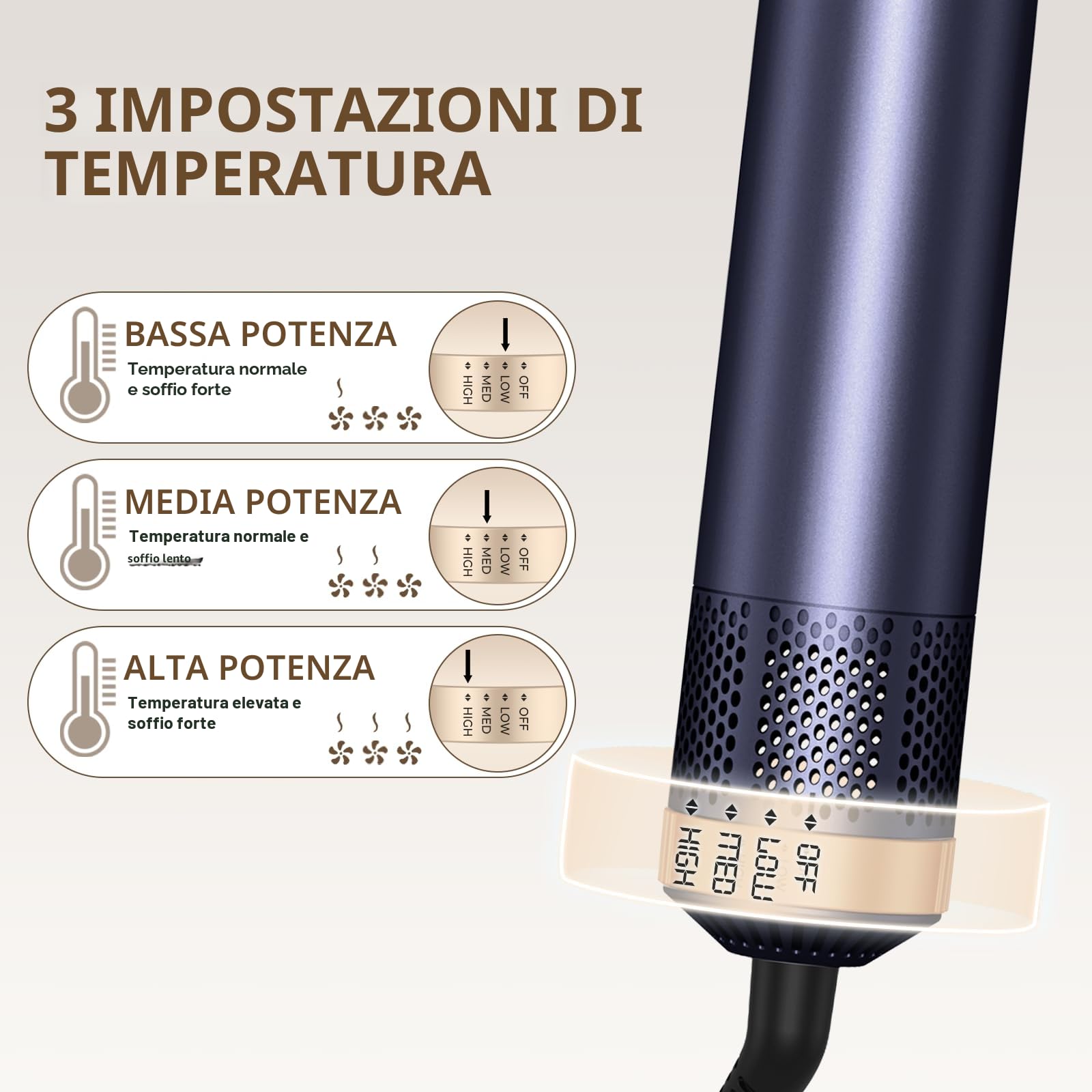 UKLISS Spazzola Asciugacapelli & Hair Styler 5 in 1, Airstyler con Arricciacapelli Automatico, Hair Dryer, Spazzola ad Aria Calda, Spazzola Lisciante Capelli per Ricci, Volumizzante, Lisciante - Blu