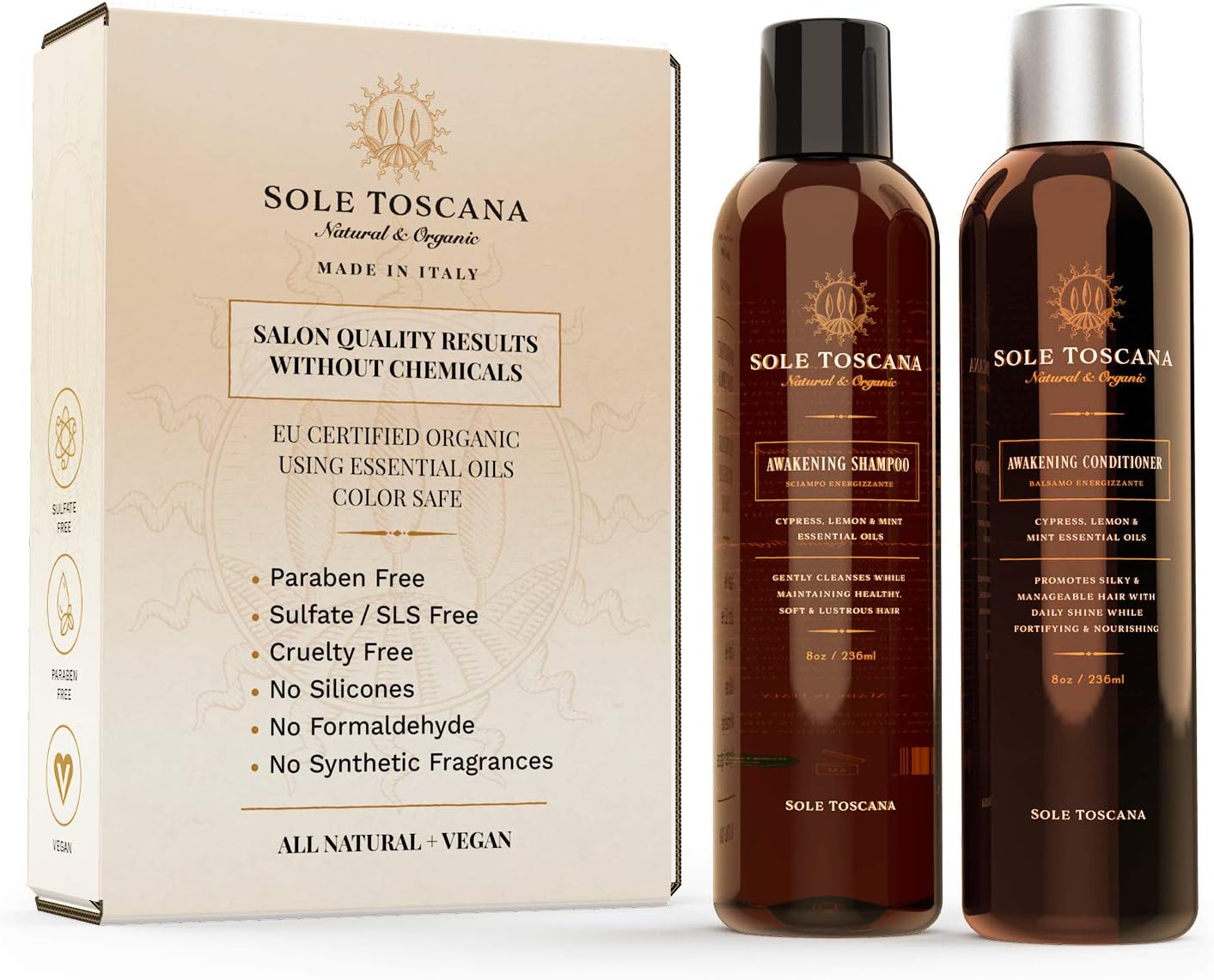 Certified Organic Shampoo and Conditioner Set - Sulfate and Paraben Free - All Natural, Color Safe, and Gentle on Curly Hair - Seed to Skin (2x 8.45 Fl Oz / 250ml)