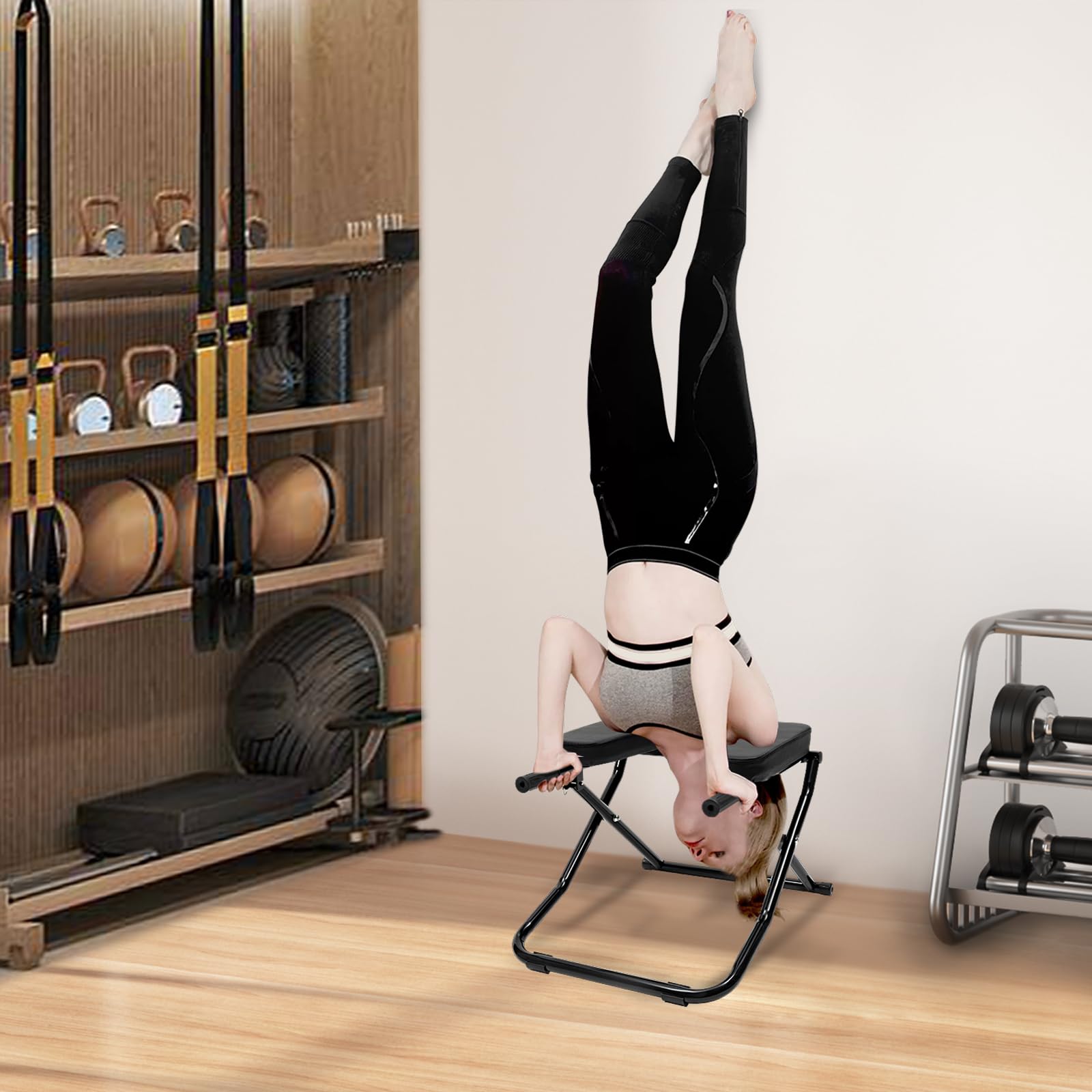 FTUREPAC Yoga Inversion Bench, Foldable Yoga Headstand Bench with PU Pads, Steel Yoga Inversion Chair for Balance Training,Core Strengthening, Shoulderstand and Strength Training