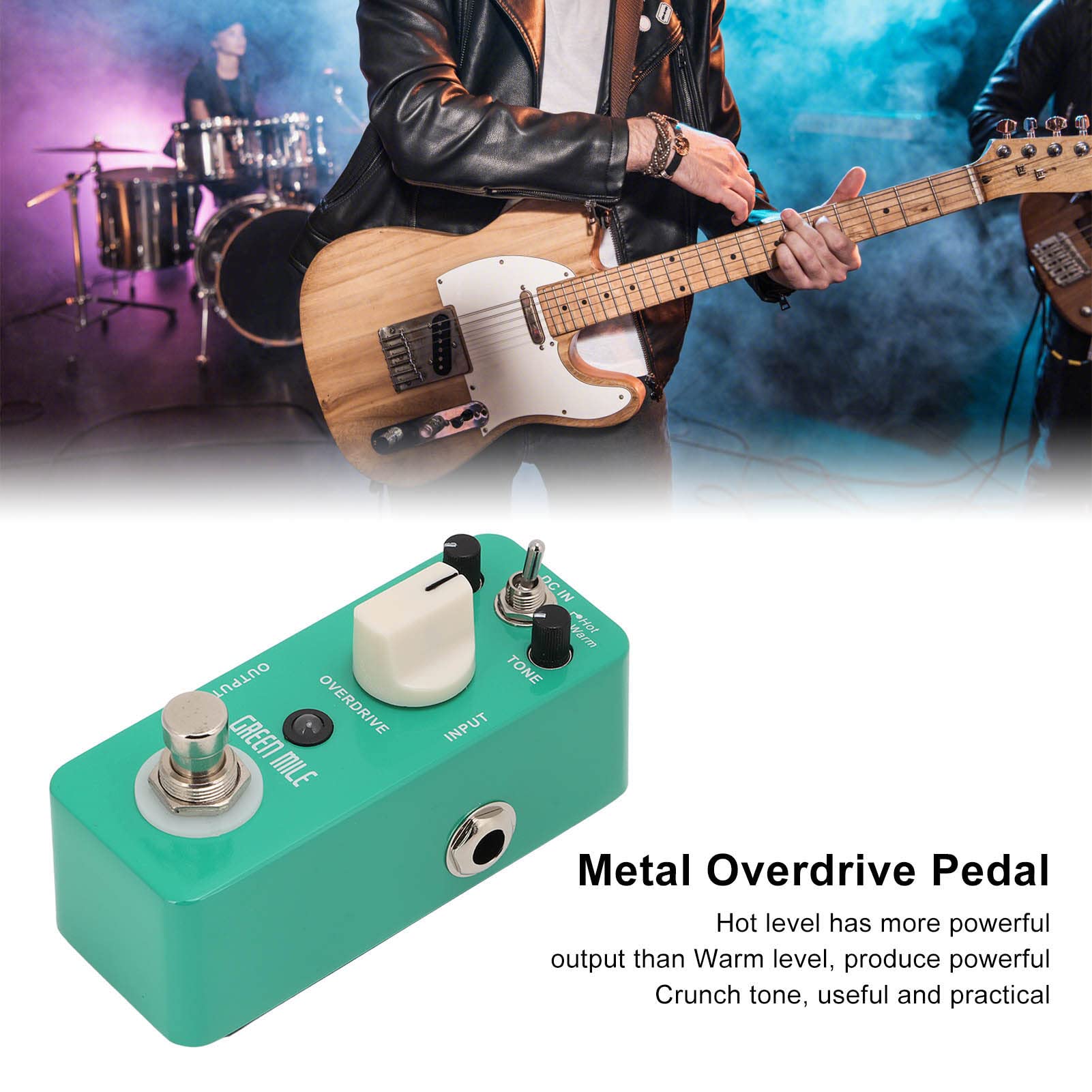Overdrive Micro Pedal Metal Shell Mini Effetti Chitarra elettrica Effector Warm Hot 2 modalità per chitarristi musicisti Verde