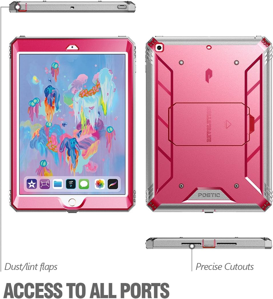 Poetic Revolution New iPad 9.7 Inch 2017/2018 Rugged Case with Hybrid Heavy Duty Protection and Built-in Screen Protector and Kickstand for iPad 9.7 2017 / iPad 9.7 2018 Pink/Gray