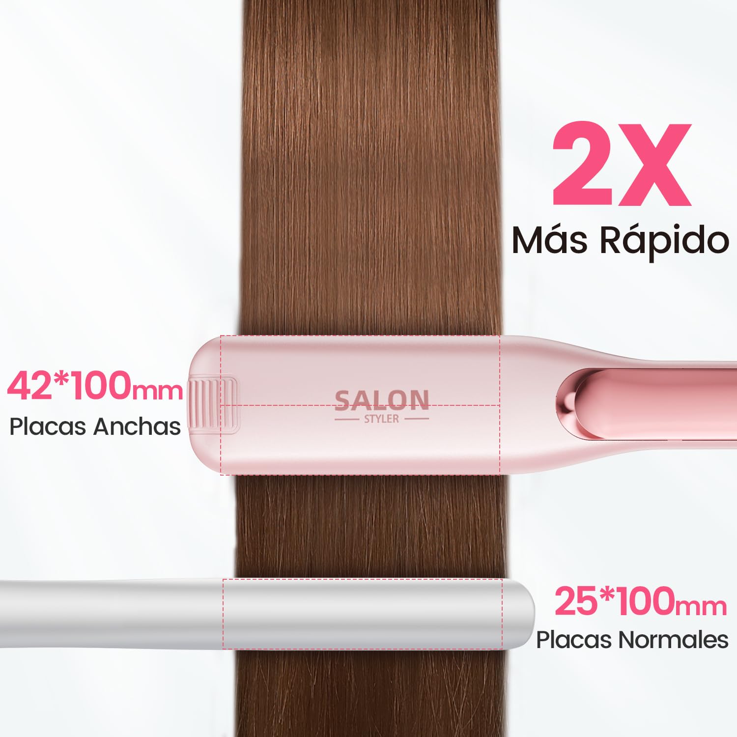 Dekuri planchas del pelo, plancha de pelo de 42 mm, plancha de cerámica sin fricción a base de agua para un cabello sedoso y suave, planchas de pelo profesional para mujeres, 120°C-230°C-Rosa pastel
