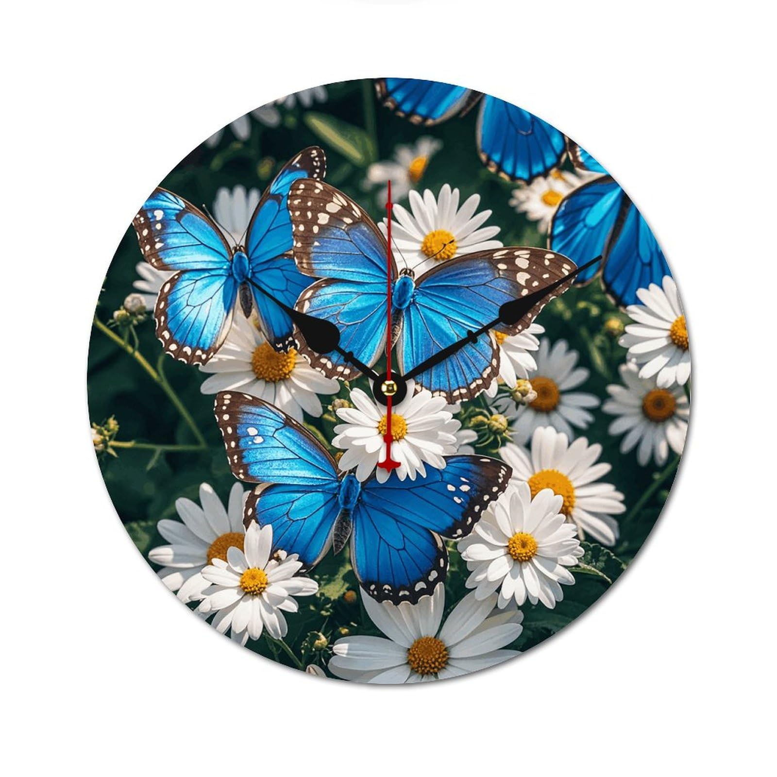 Horloge murale moderne en bois 60 cm sans cadre motif papillons