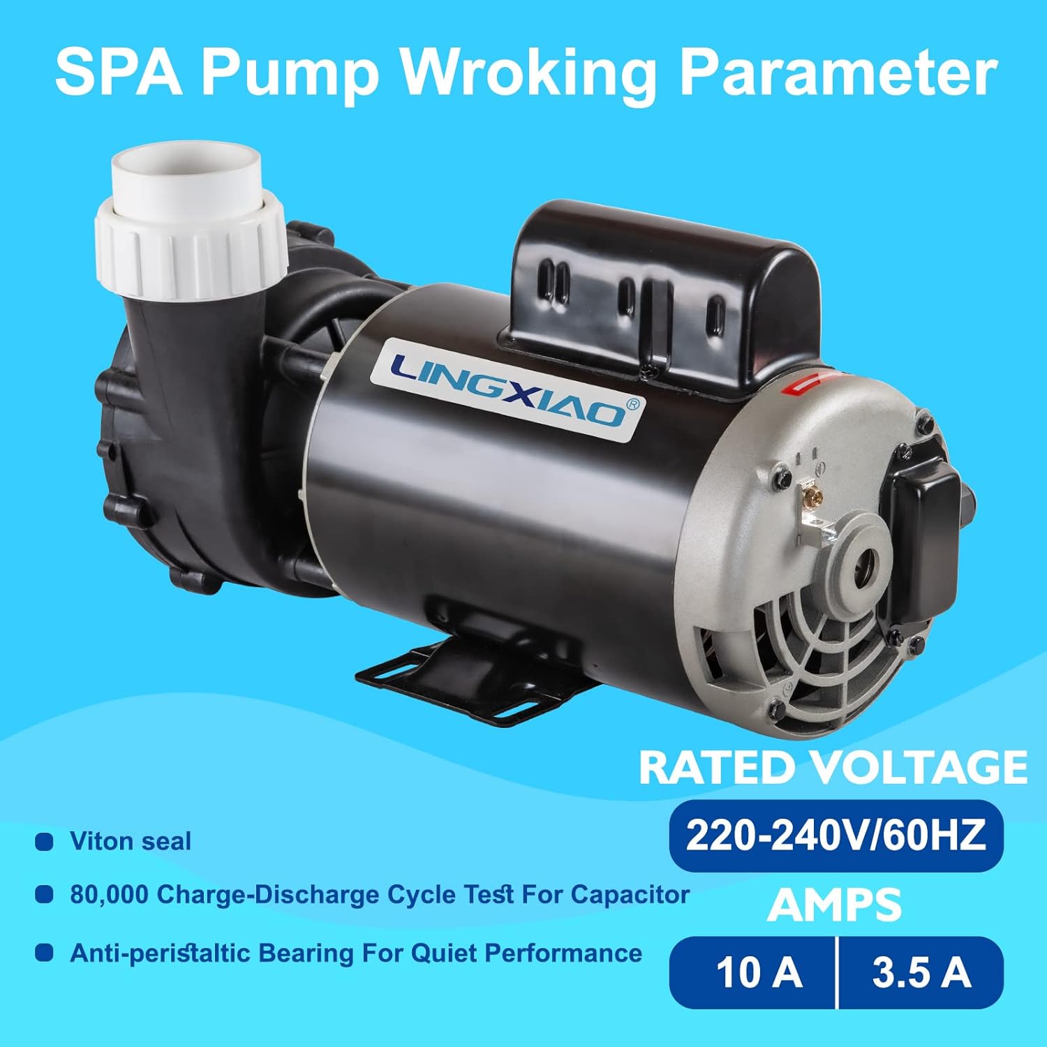2 Speed Hot Tub SPA Pumps - 3HP SPA Pump - 56 Frame LX SPA Pump Motor 220-240V, 2" Port - (Mode: 56WUA300-II)