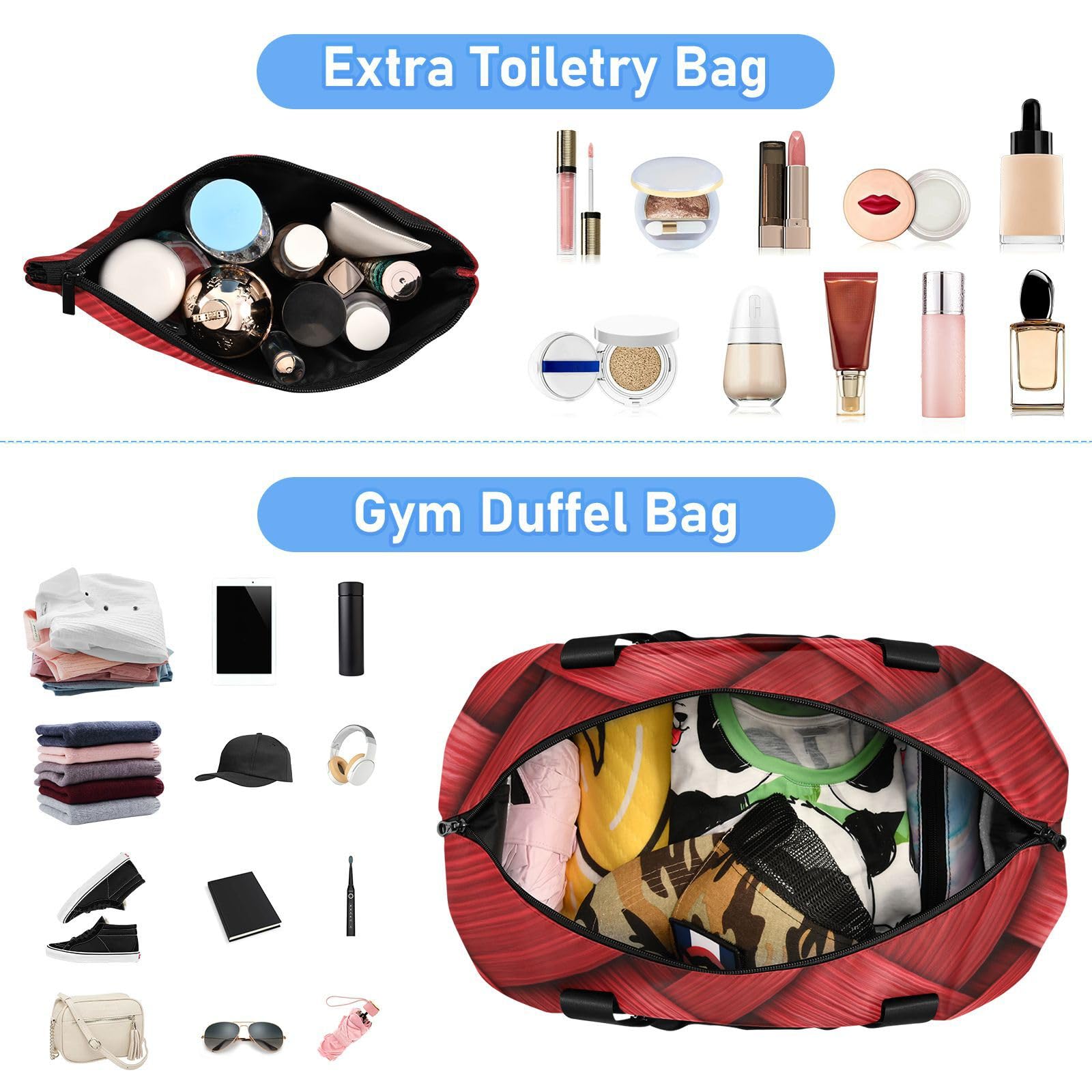 Übergroße Reisetasche aus Rattan, Ballstruktur, rotes Muster, mit Nassfach, verstellbarer Riemen, Sporttasche für Fitnessstudio, große Kapazität, für Damen und Herren
