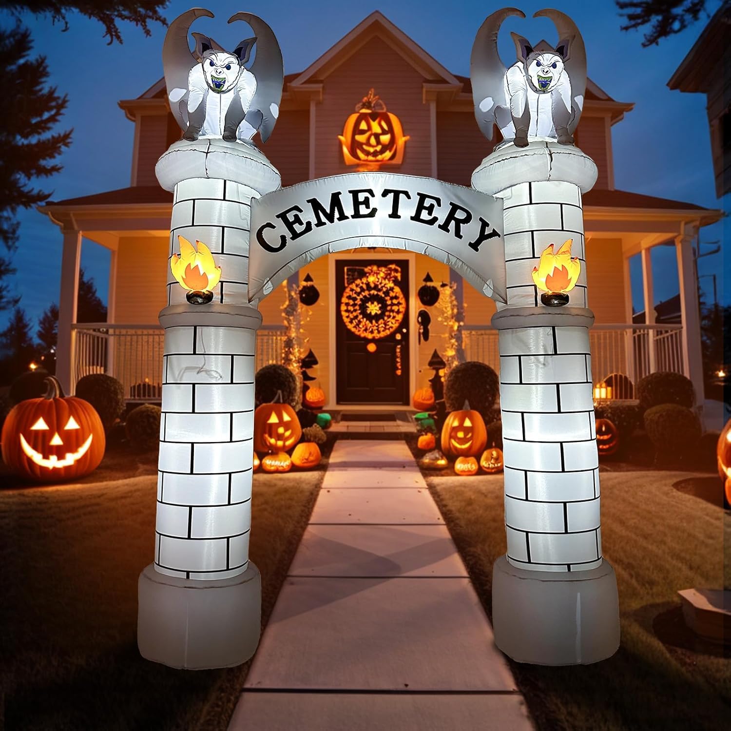 OurWarm 10FT Halloween Inflatables Outdoor Decorations, Haunted Cemetery Halloween Inflatable Archway Blow Up Yard Decorations, Inflatable Halloween Arch for Halloween Decorations Outdoor Lawn Decor