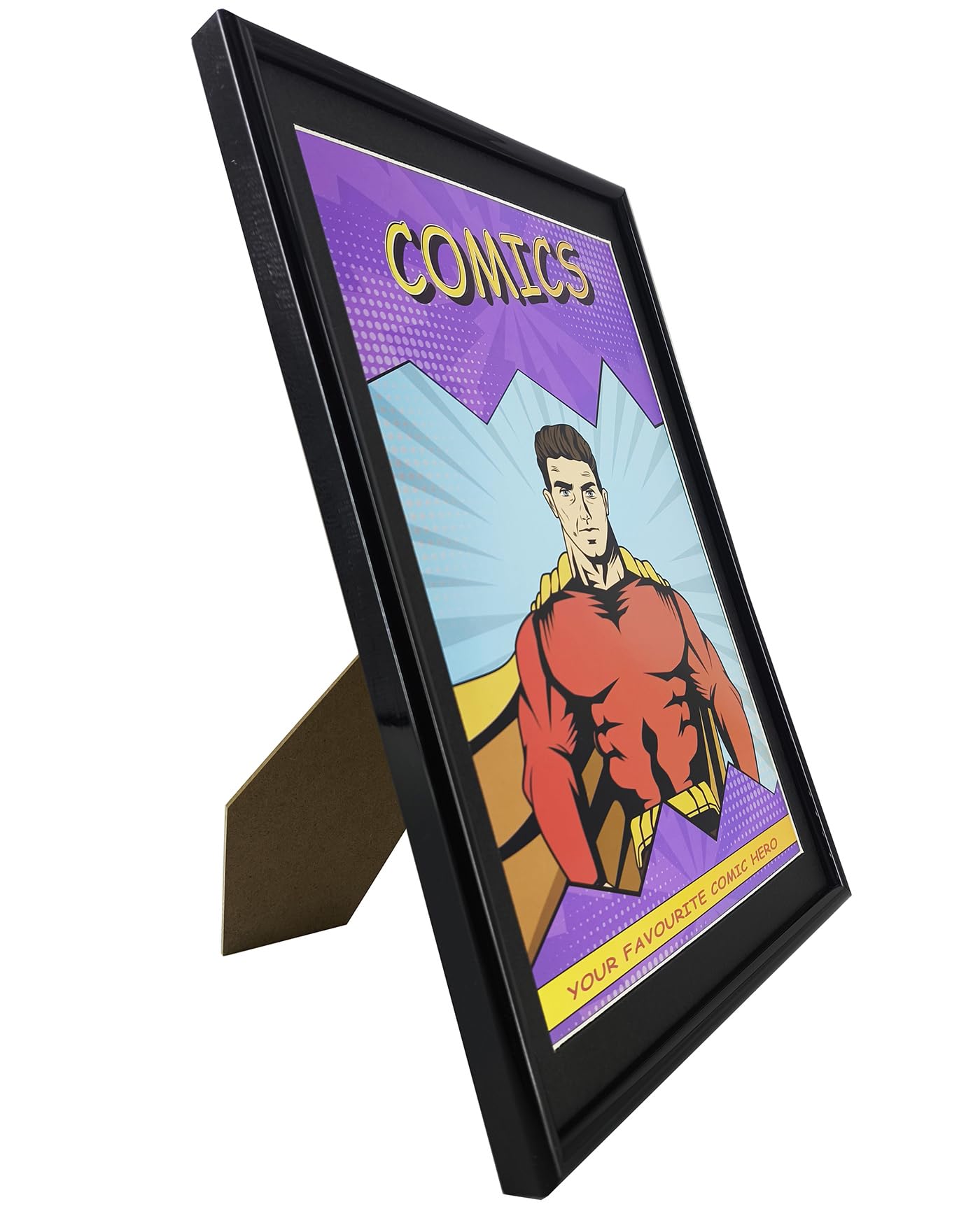 4er Set Comic-Bilderrahmen mit schwarzer Passepartoute, UV-Schutz, schwarzer Rahmen für aktuelle Comics bis 16,5 x 26,4 cm, geeignet für Comic-Taschen und -beutel