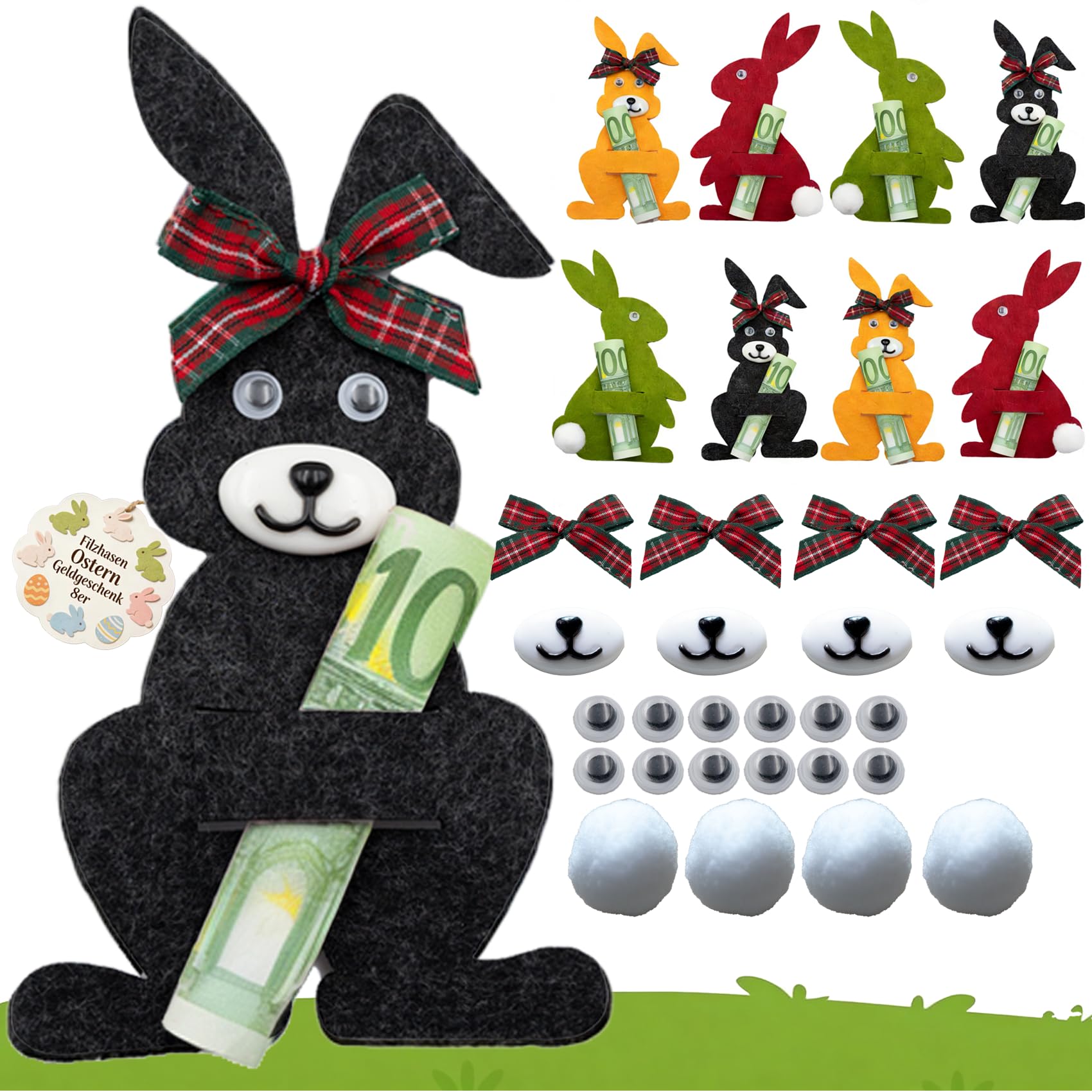 Filzhasen Ostern Geldgeschenk 8er, Kreative Filz Osterhasen, Ostergeschenk Ostertüten für Geld, Ostergeschenke Kinder, Kleine Ostergeschenken Erwachsene, Farbige Deko Geldgeschenke Verpackung