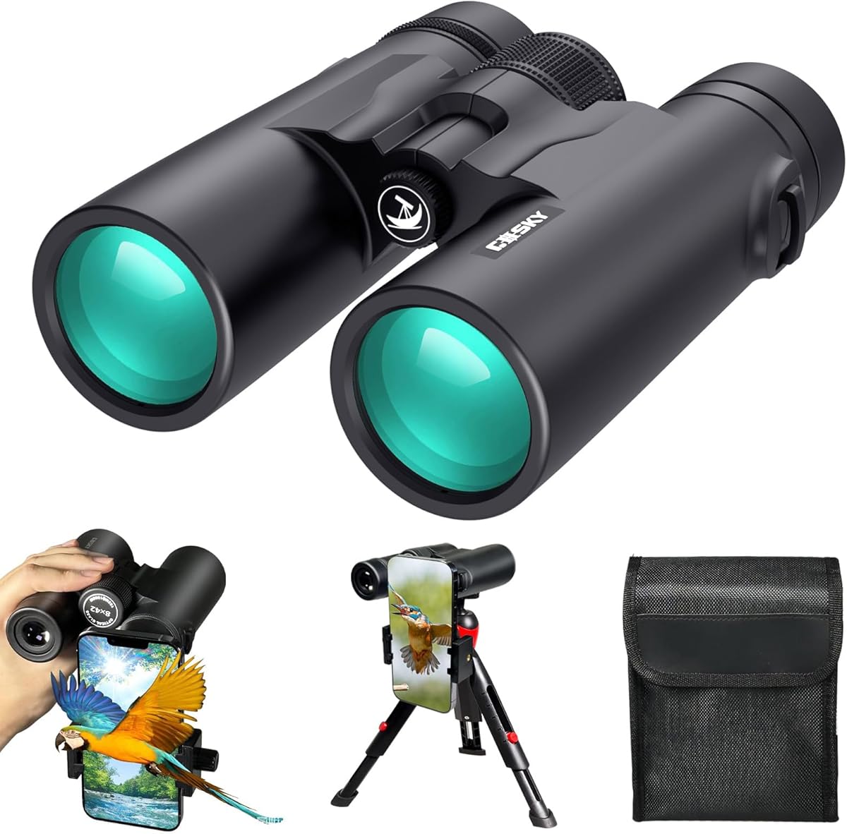 Gosky 8x42 Roof Prism Binoculars for Adults, HD Professional Binoculars for Bird Watching Travel Stargazing Hunting Concerts Sports-BAK4 Prism FMC Lens-with Phone Mount Tripod Strap Carrying Bag