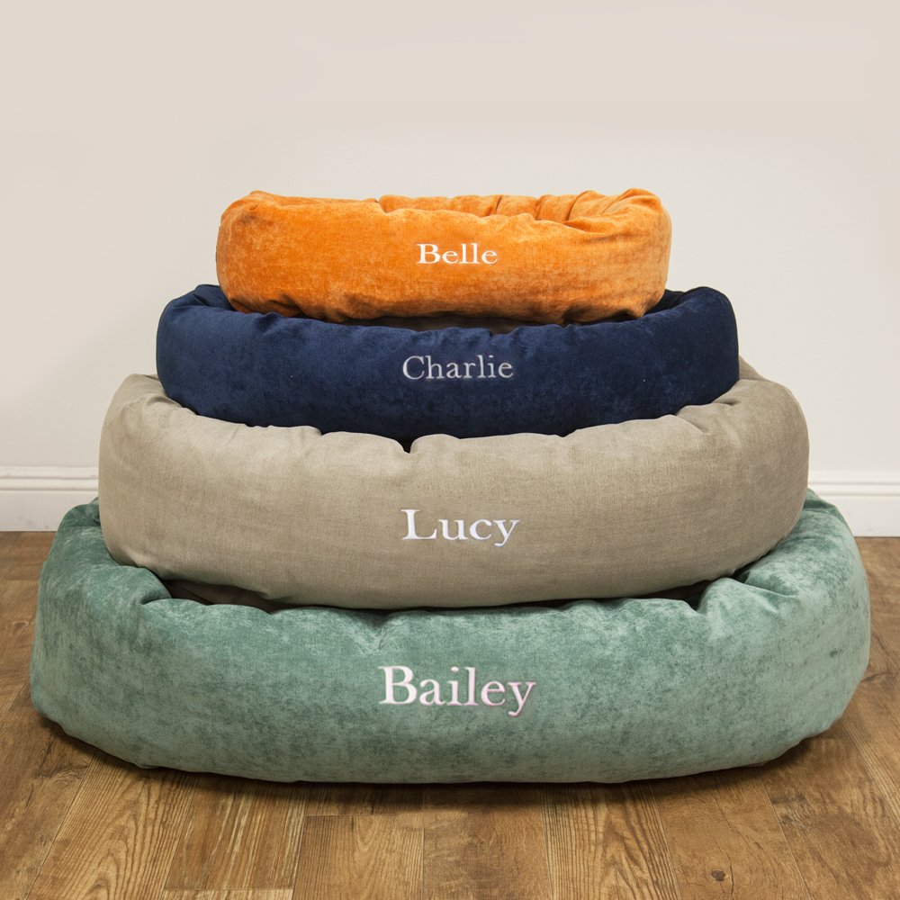 Majestic Pet Personalized Villa Shredded Memory Foam Mix Calming Dog Bed - Washable Cozy Soft Round Dog Bed with Spine Support - Fluffy Donut, 52 Inch, Pearl