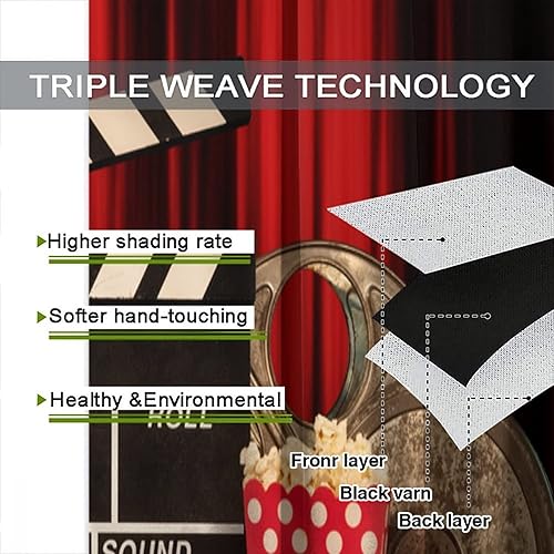 Miniatura 190 de Cortinas opacas para cine en casa, diseño retro moderno, tiras de película de palomitas de maíz para cámara de película, bolsillo para barra,