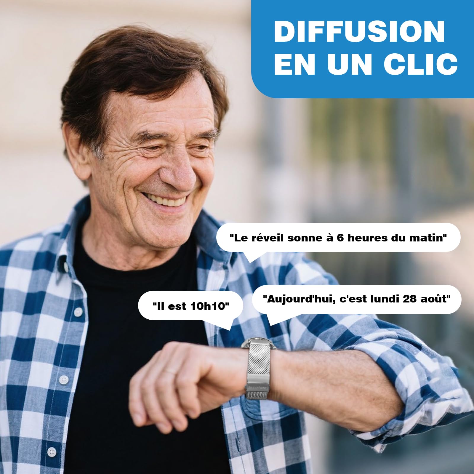 Hearkent Montre Parlante pour Malvoyant Homme, avec Voix Française | Grands Chiffres Clairs et lisibles, Voix Puissante, Durée l'étalonnage Automatique Réception Signal