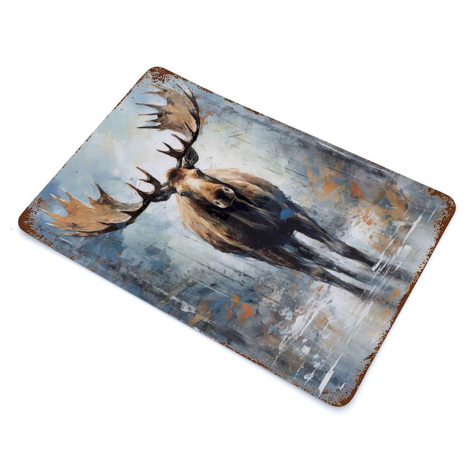 Palette Moose Painting Vintage Rust Metal Sign 11.8"x7.9", for Basement, Hobby Room And Garage Decor, Farmhouse Wall Decor