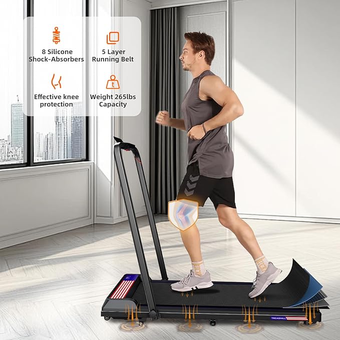 Caminadora Eléctrica Plegable 2 en 1 con Inclinación Negra y Azul miniatura 2