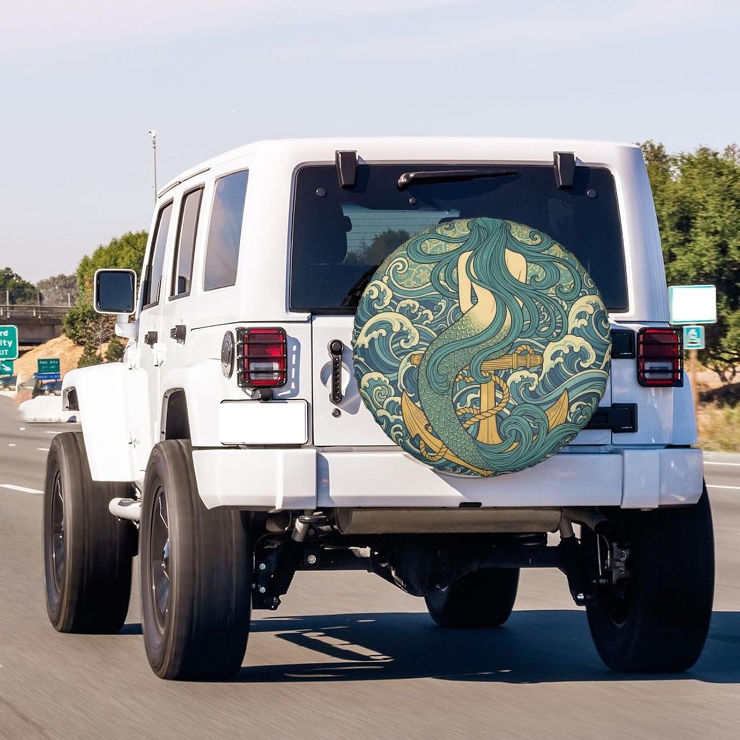 Vintage Mermaid Spare Tire Cover Dust-Proof Wheel Tire Cover Fit Trailer, RV, SUV and Many Vehicle 16 Inch
