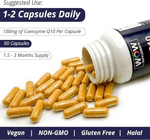 Miniatura 6 de WOW Supplements CoQ10 100 mg con baya de espino - Alta absorción CoQ10 100mg para producción de energía, salud cardíaca y celular - Sin OMG,