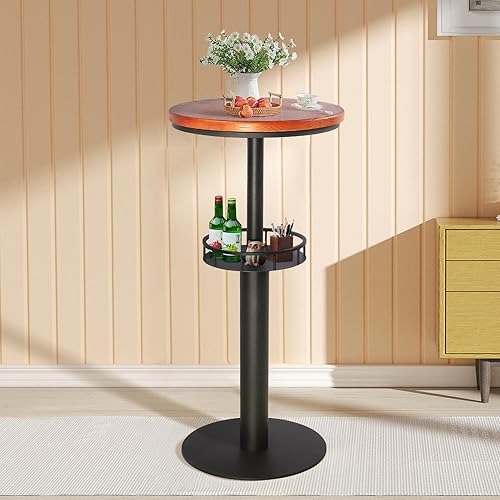 Miniatura 3 de Topower Mesa de pub industrial 19.7 "Ronda sólida madera superior de madera de doble capa 41.3 "H Bar Table Negro