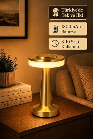 Neo Vista Dokunmatik Mantar Masa Lambas ,  arjl , Dim Edilebilir, Dekoratif, Gold Alt n Renkli