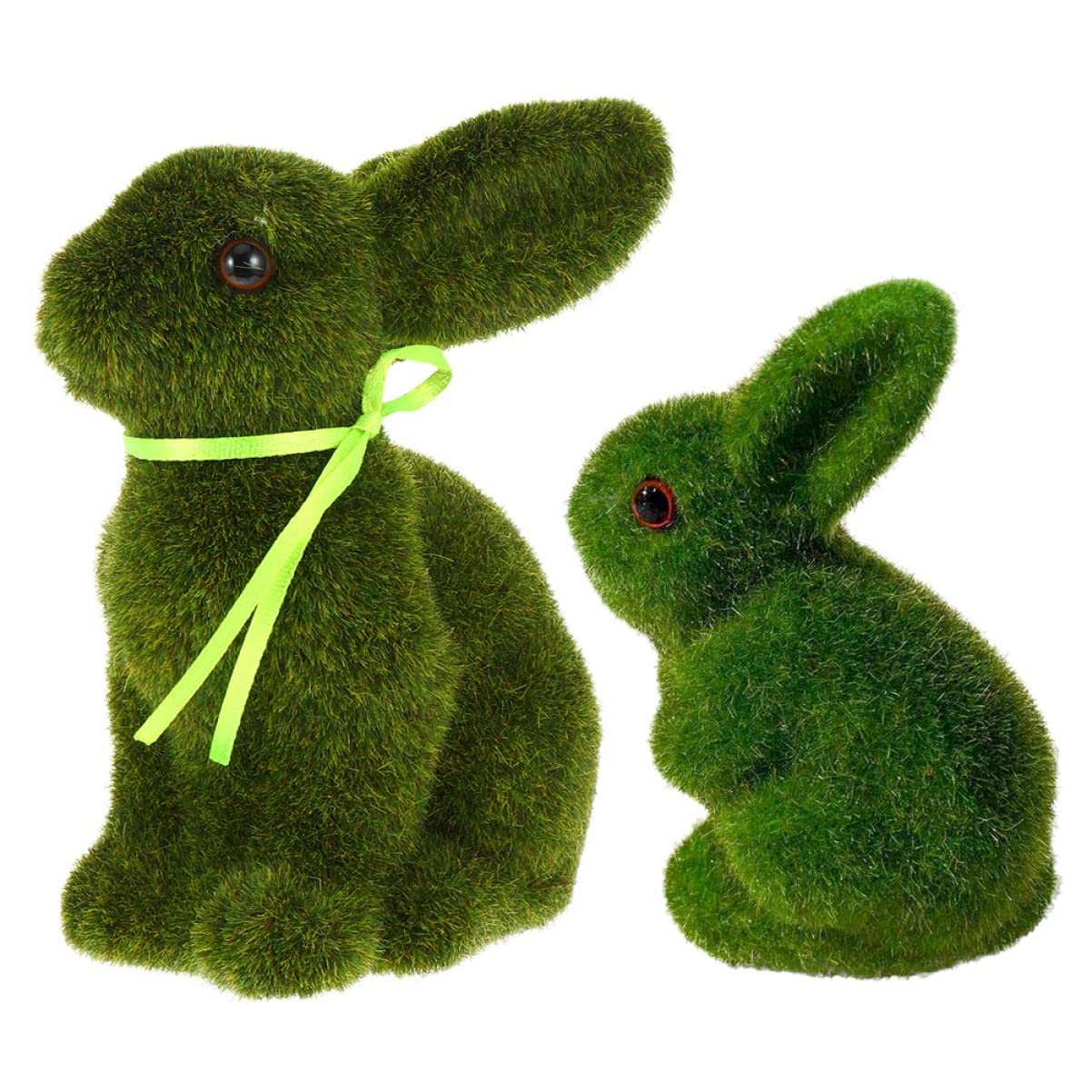 DECHOUS 2pcs Easter Decoration Furry Flocked Rabbit Statue Green Moss Easter Moss Rabbit Statue Easter Garden Decorations Flocking Bunny Figurines Easter Garden Craft Foam Doll Outdoor