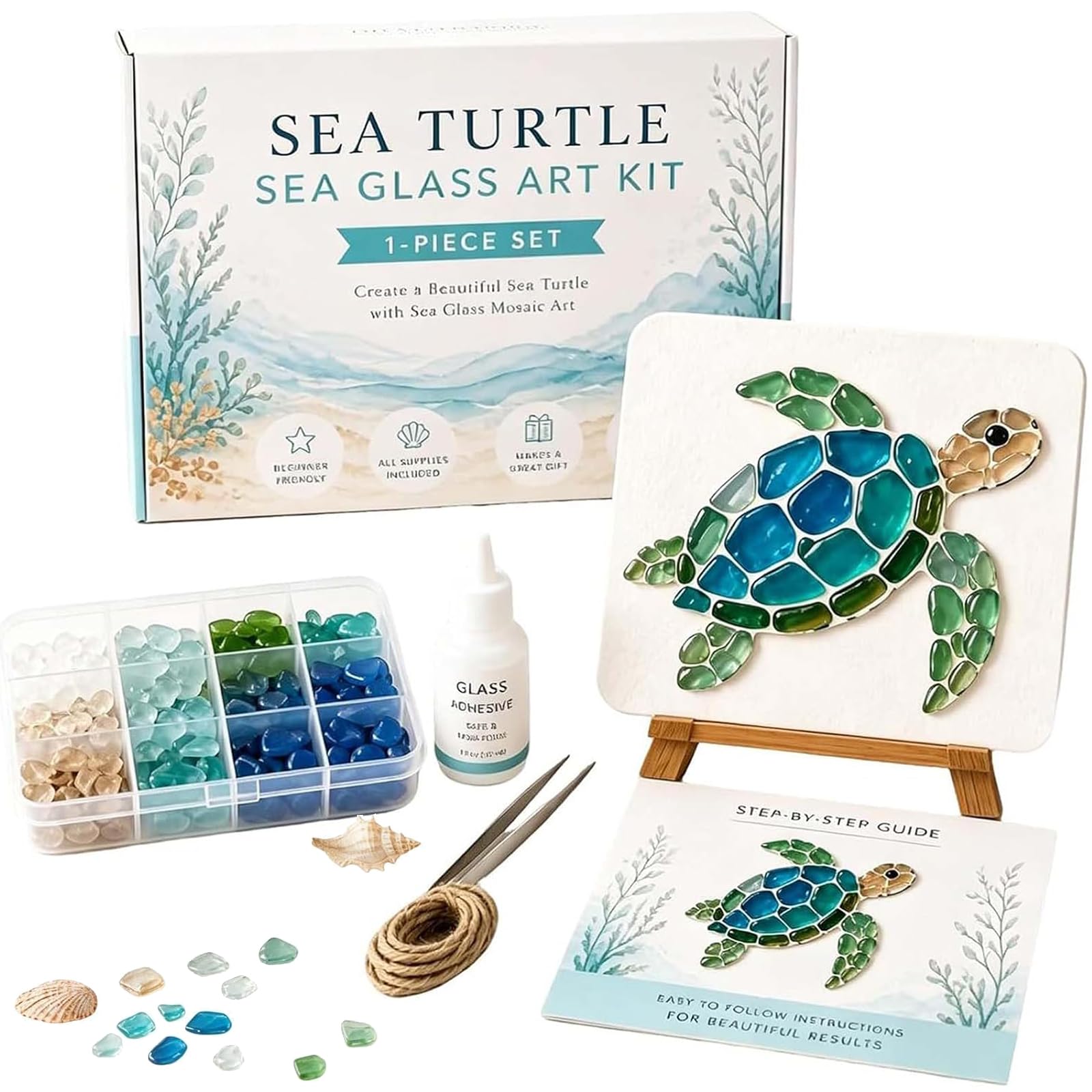 DIY Sea Glass Mosaic Art Kit for Beginners for Stress Relief，Sea Turtle