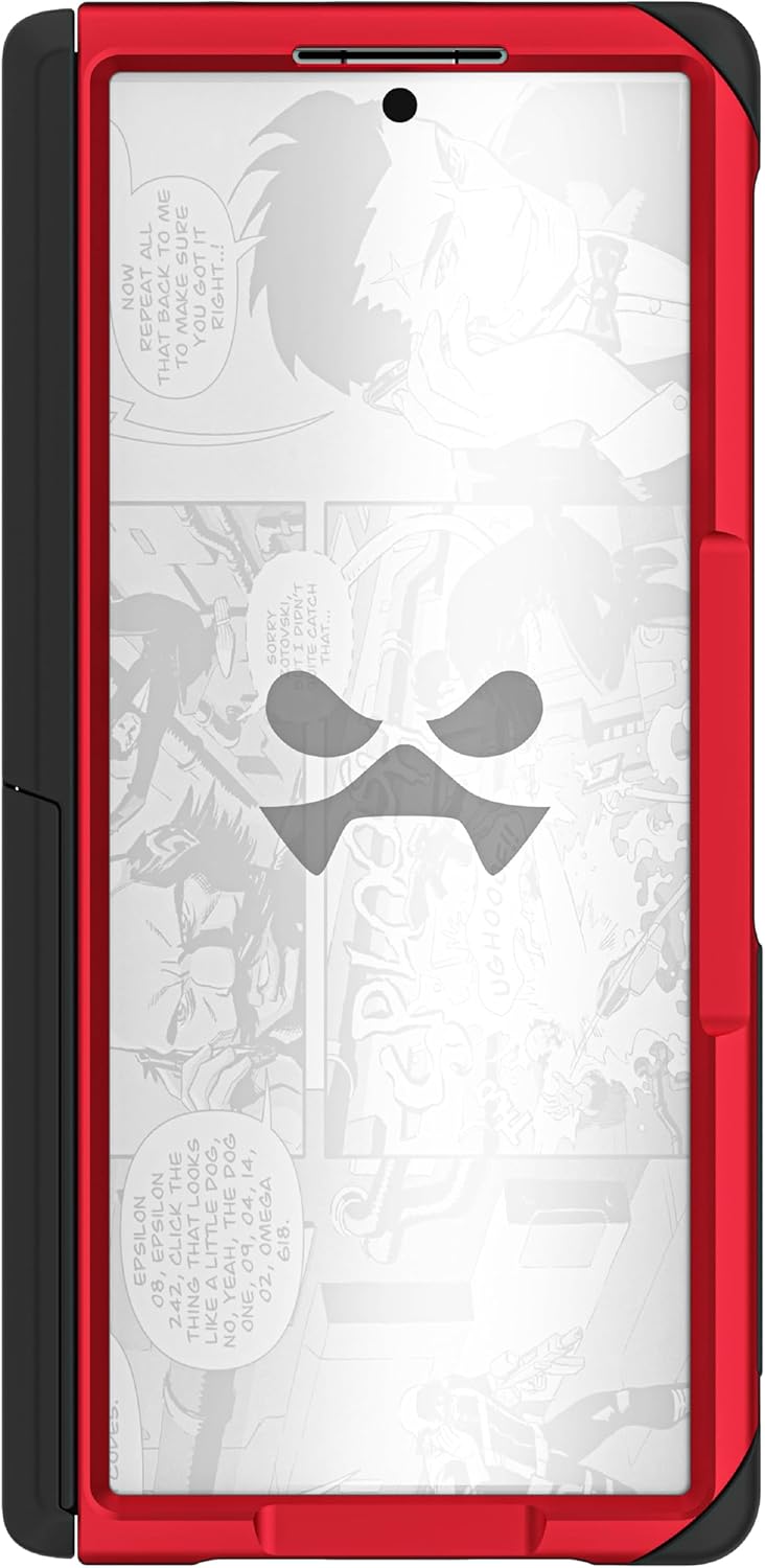Ghostek Atomic Slim Galaxy Z Fold 6 Case with Built-in Kickstand - Clear Back with Aluminum Metal Bumper, Protective Phone Case, Limited Edition Color for 2024 Samsung Z Fold 6 Case (7.6") (Red)