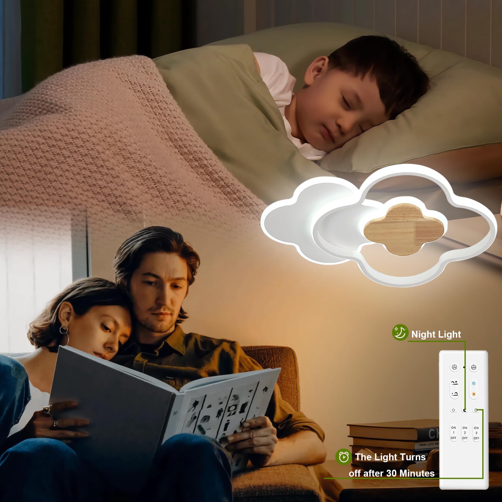 Lampadario Cameretta Bambina Plafoniera Led Soffitto, Telecomando 3000-6000K Lampadario kreative Quadrifoglio Cameretta, Lampade Cameretta Bambina Soggiorno Camera da Letto Bambino (45CM)