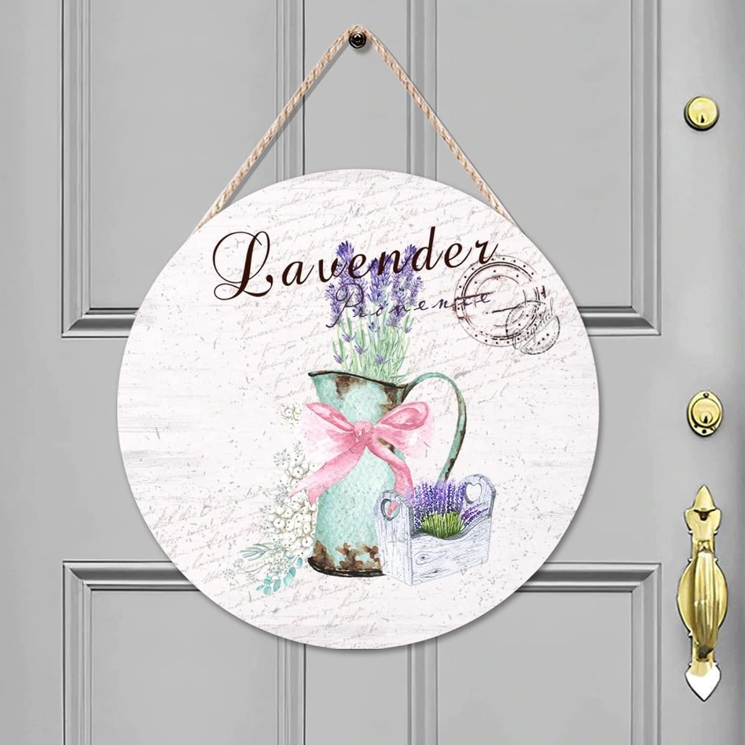 Floral Front Door Round Wood Sign, Lavender Wood Door Sign, Vintage 16x16in Wall Hanging Sign Plaque Farmhouse Front Porch Decor Housewarming Gifts