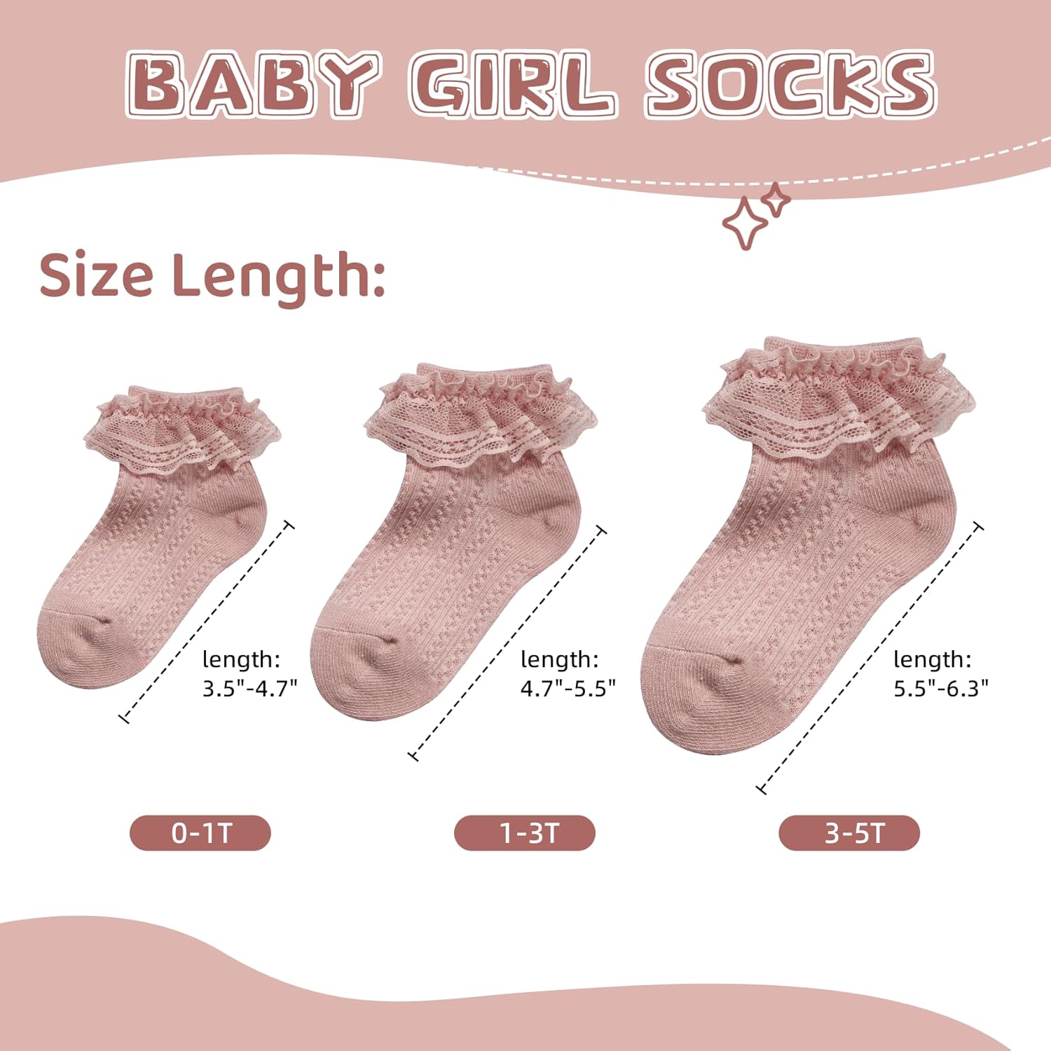 Durio Baby Girl Socks, Ultra-Soft Infant Ruffle Ankle Lace Sock for Girls, Breathable Stretch Frilly Newborn to Toddler Socks - Image 7