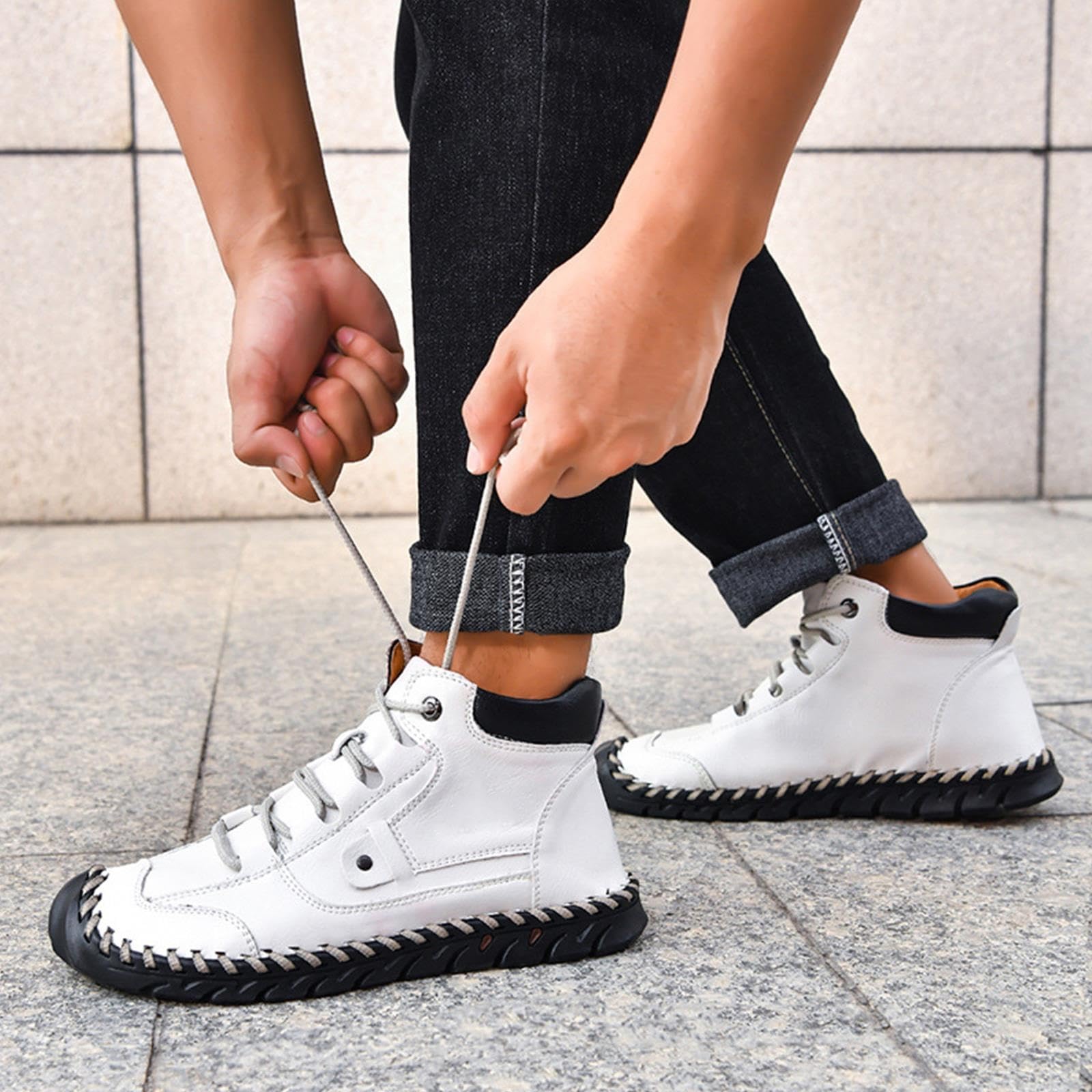Herren-Stiefeletten Mit Schnürung, Mittelhoher Schaft Outdoor-Sneaker | Lässige Sneaker Für Herren, Für Den Außenbereich, Trekkingstiefel, Mittelhoher Wanderschuh