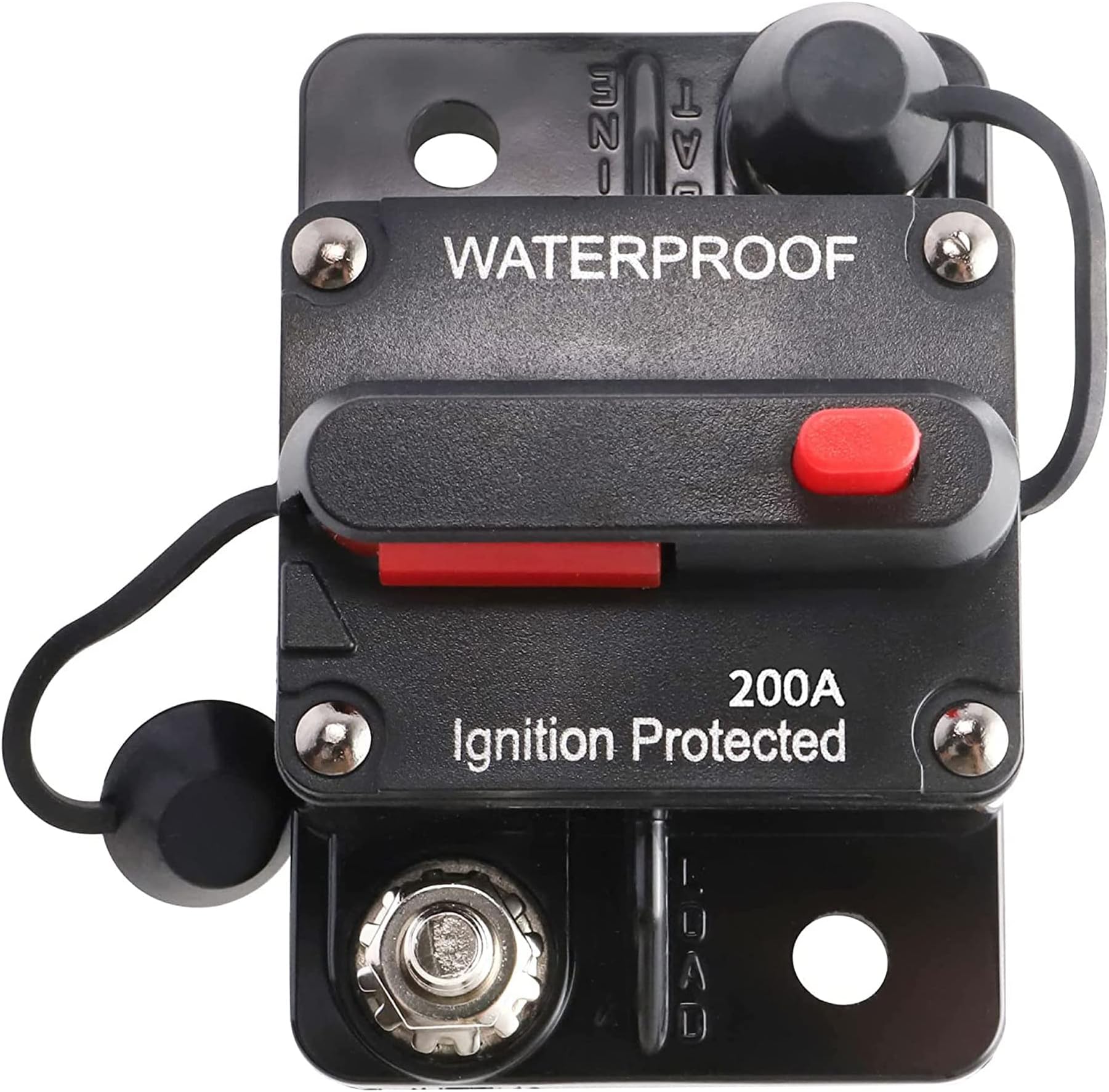 RED WOLF 200A Car Audio Inline Circuit Breaker, 2E+2 Amps, Waterproof, Manual Reset, DC 12V-48V