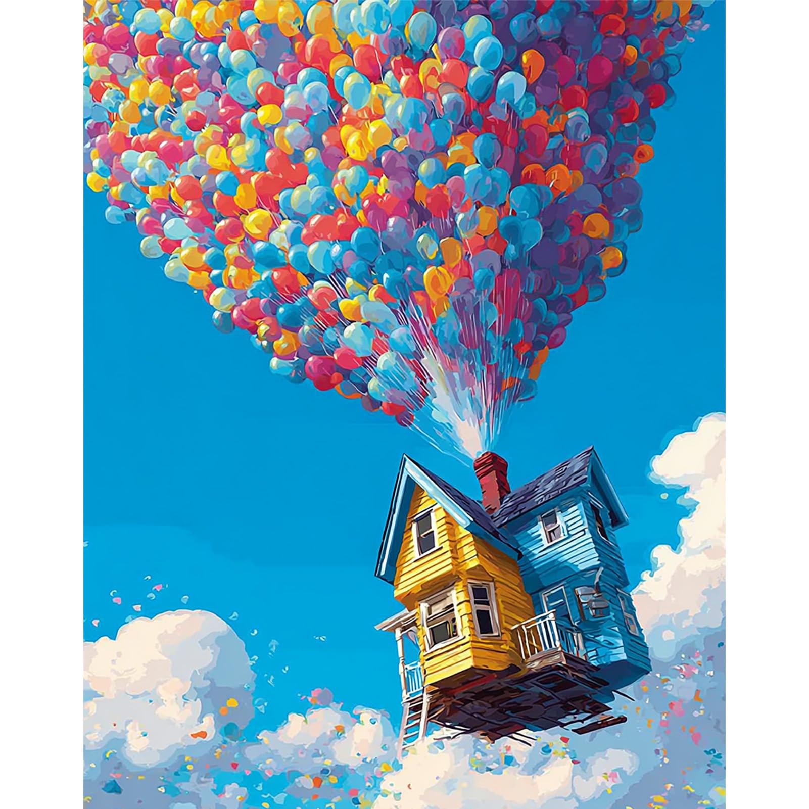 Colorful Balloon Paint by Numbers for Adults, Paint by Numbers Canvas Kits for Beginners, Flying House with Balloons, DIY Acrylic Pigment Drawing Paintwork for Home Wall Decor 16x20 Inch, Frameless