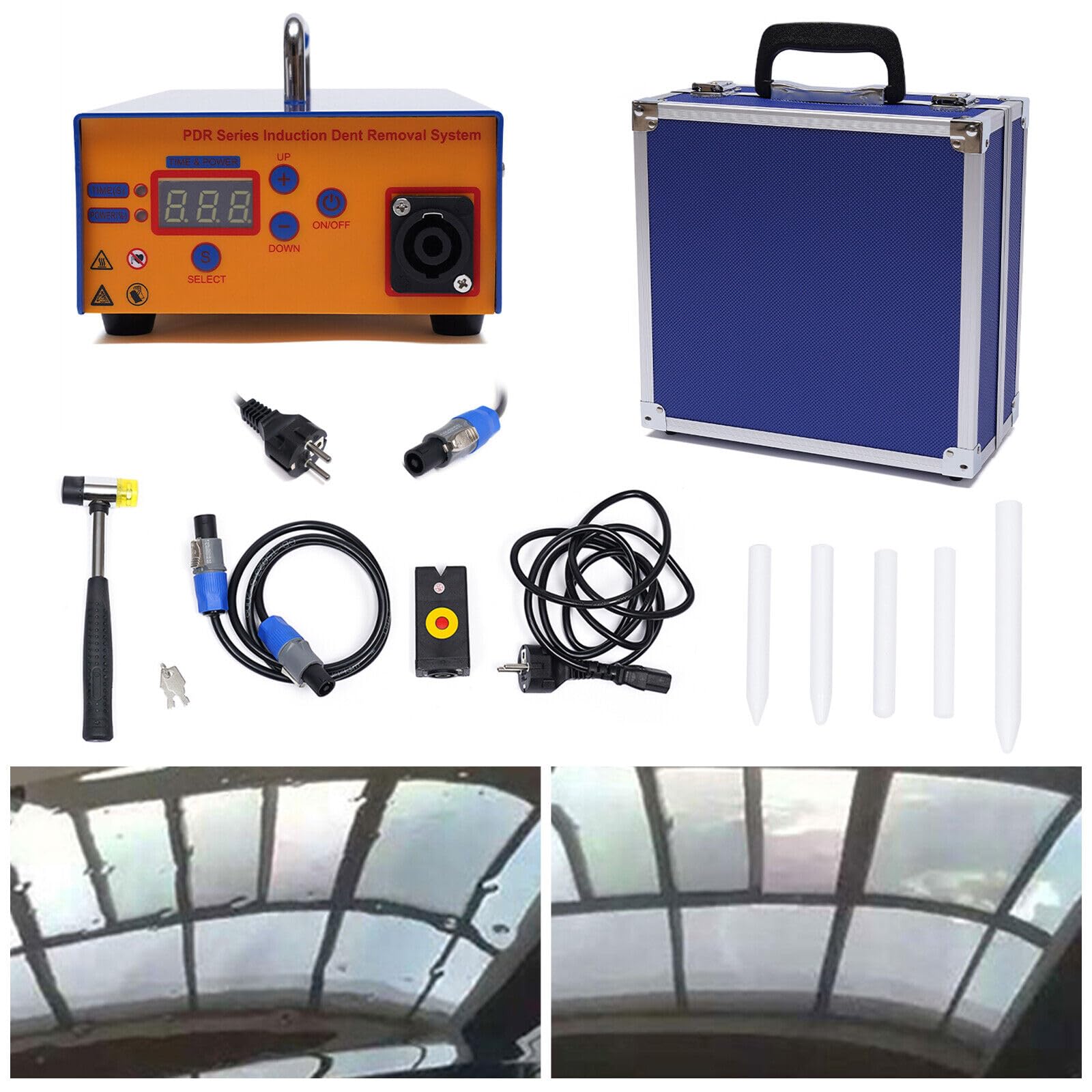 Ensemble d’outils de réparation de bosses pour voiture, kit de débosselage sans peinture, boîte à outils de réparation électromagnétique sans peinture, machine à induction chauffante pour