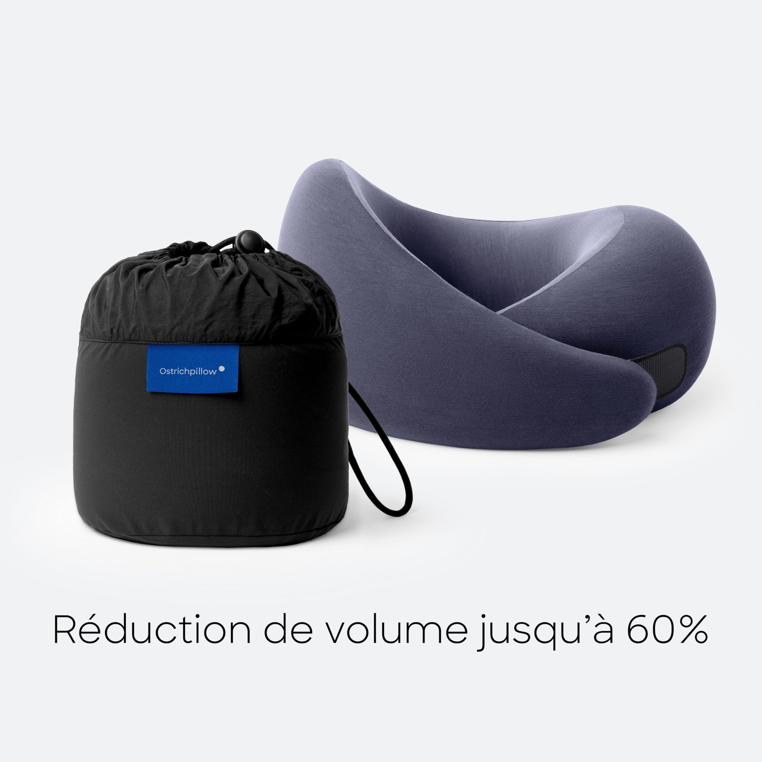 Ostrichpillow Go Neck Pillow - Oreiller de Voyage en Mousse à Mémoire de Forme, Design Ergonomique à 360º, Côtés Asymétriques, Sac de Voyage Inclus, Housse en Modal Lavable