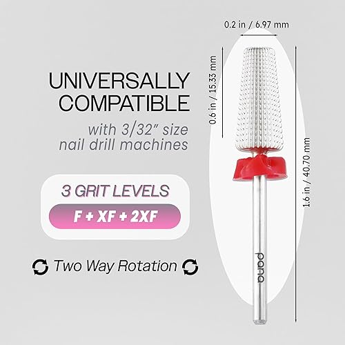 Miniatura 2 de PANA Broca de carburo de uñas 5 en 1  Uso de rotación bidireccional para zurdos y diestros  acrílico de eliminación rápida o gel duro  vástago de