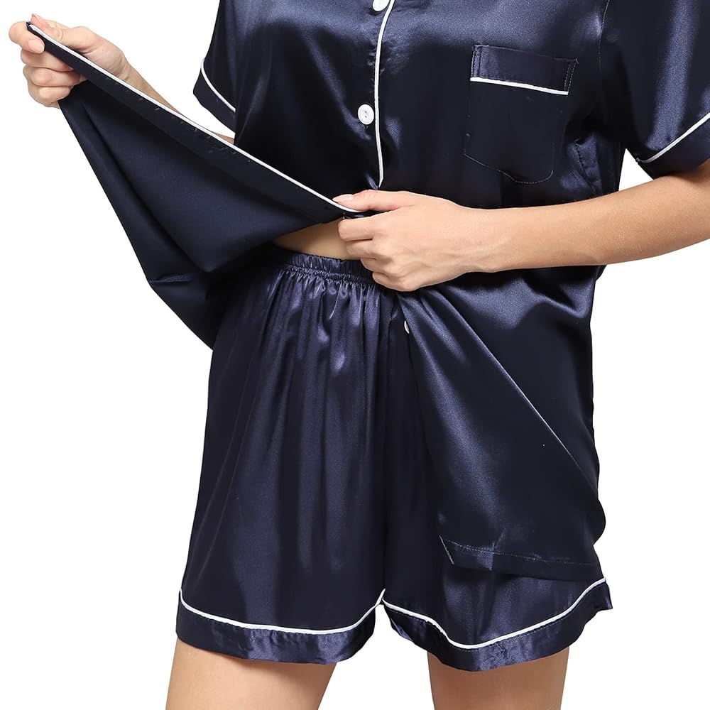 Skrsila Damen Pyjama Set - Bequemer Baumwolle Schlafanzug Mit Kurzarm Shirt Und Shorts