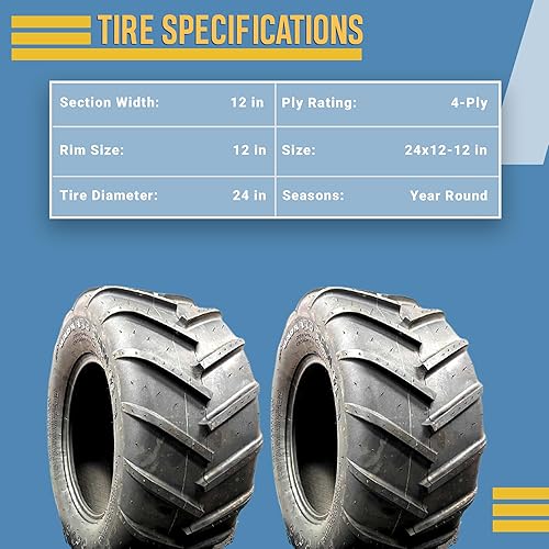 Miniatura 3 de Dos neumáticos de tractor de cortacésped de 24 x 12  12 lengüetas 24x12x12 R1 Bar Tubeless 24x12.00-12
