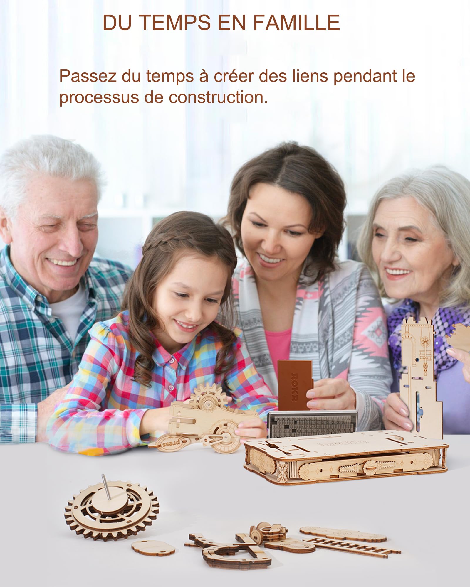 ROKR Maquette en Bois a Construire Puzzle en Bois 3D Presse à Imprimer Classique, Cadeaux pour Adultes et Enfants, Classic Printing Press, LK602