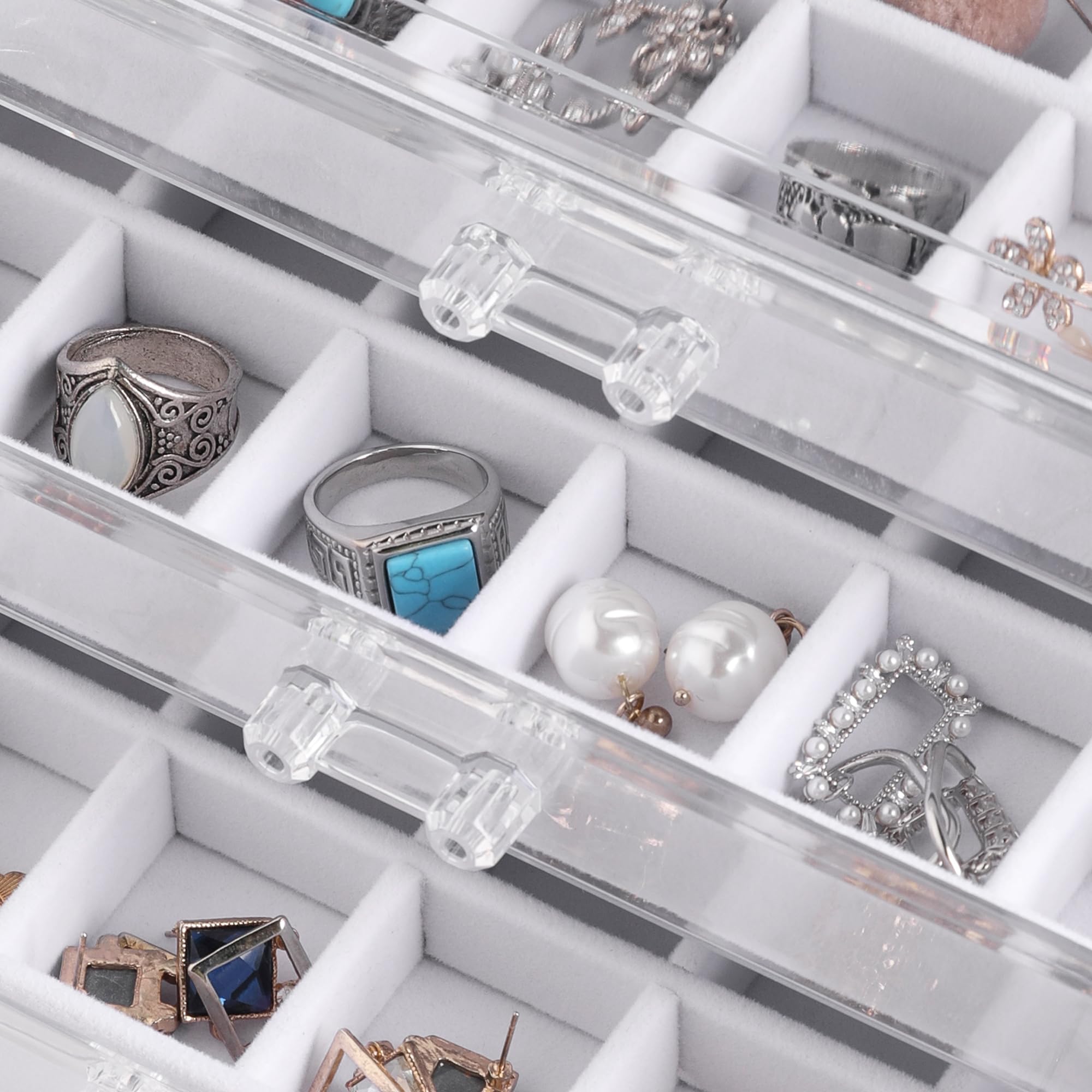 Frebeauty Acryl-Schmuck-Organizer, Ohrring-Organizer-Box mit 5 Schubladen, Organizer mit Samtablagen, transparente Schmuckschatulle für Damen, Ohrring-Display für Ringe, Ohrstecker (weiß)