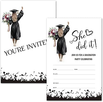 Graduation Party Invitations, She Did It Graduation Invitation Card, 20 Invitation With Envelopes, Grad Party Announcement Invite Cards For High School University -Invite03