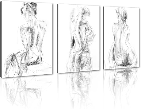 Yeesjoee Black and White Sexy Painting Wall Art Nude Woman Wall Art Naked Girl Picture Canvas Print for Bedroom Living Room, 20x 28x 3Pcs