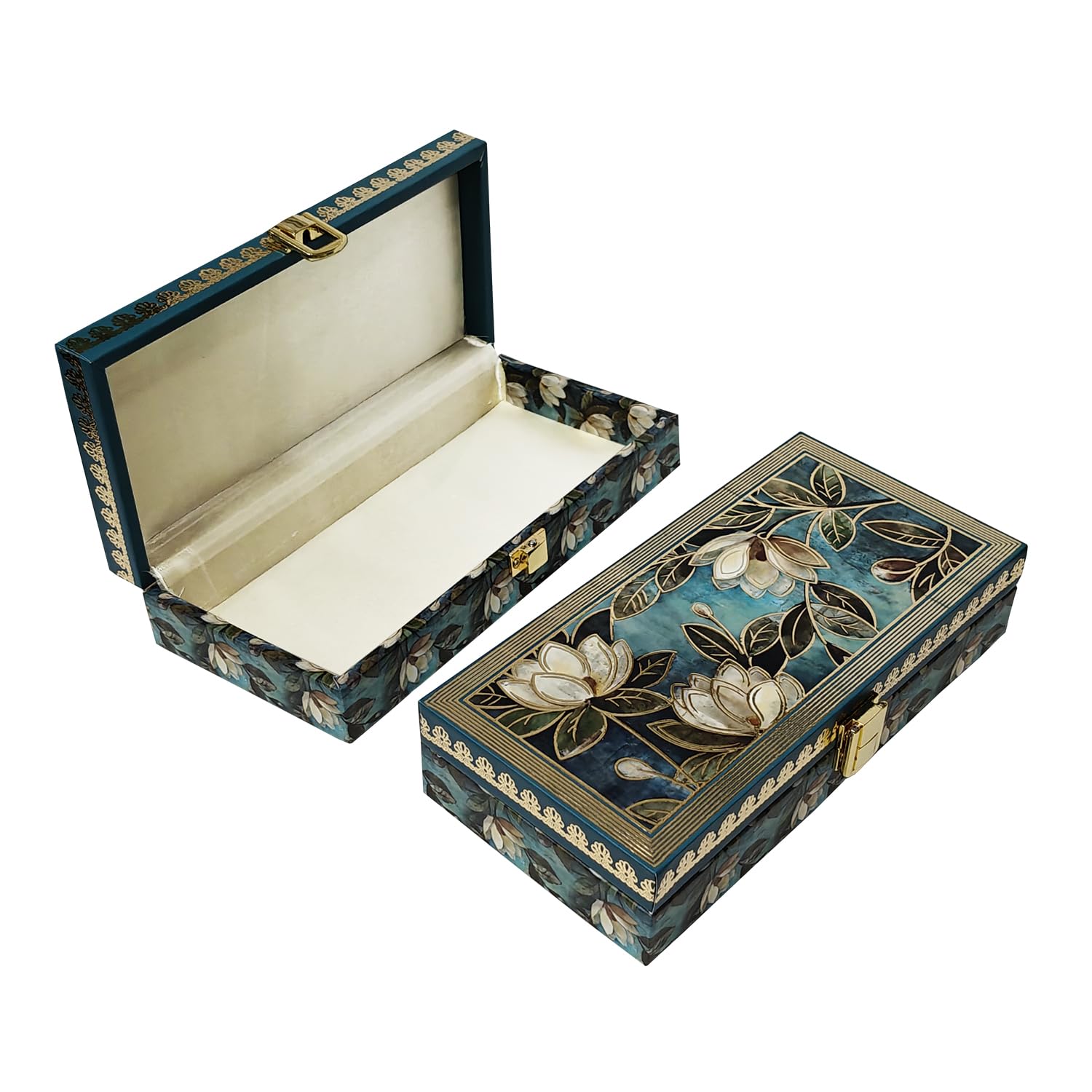 Bahubali Digiglam® - Multi-Color Flower Design Gold Plated Velvet Touch MGI Floral Decorative Box, Wedding Fancy Shagun Cash Box, Money Box, Gaddi Box. (Pack of 4)