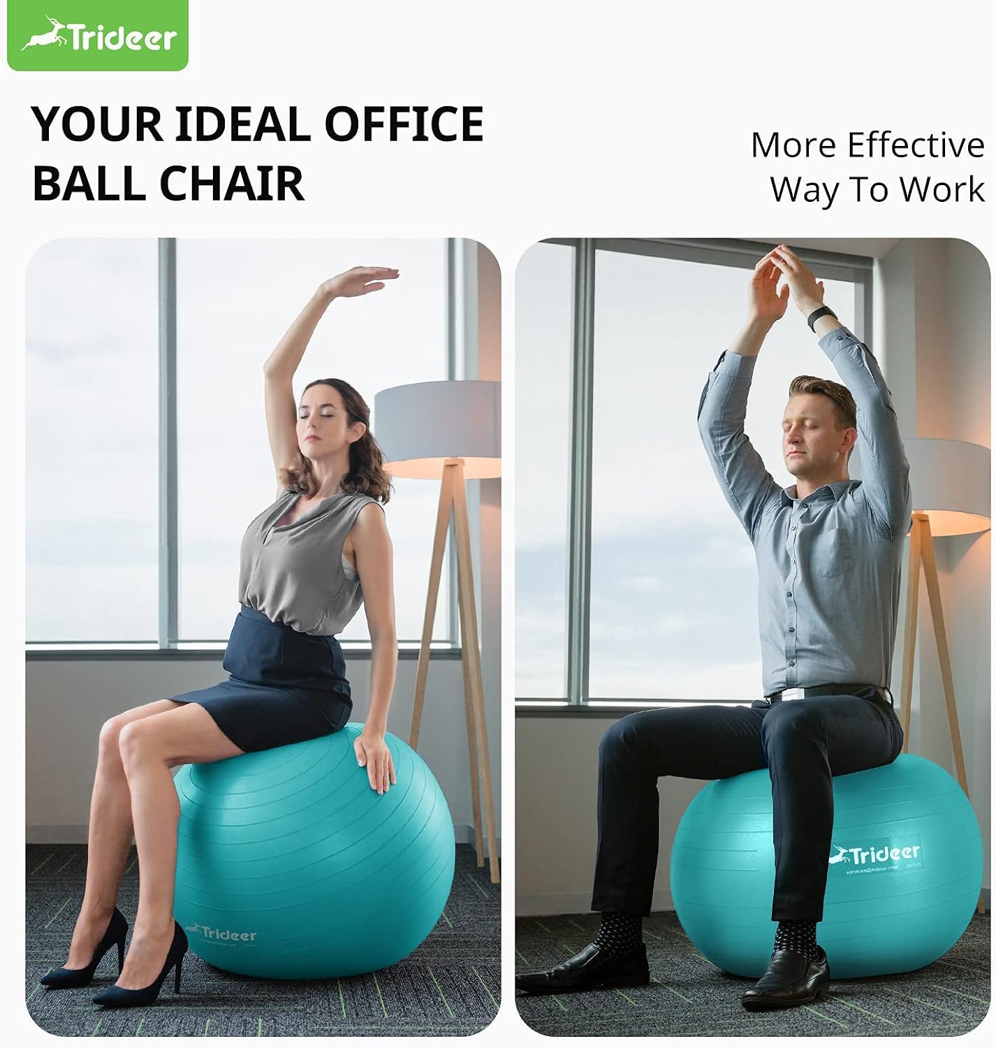 Trideer Extra Thick Yoga Ball Exercise Ball, 5 Sizes Ball Chair, Heavy Duty Swiss Ball for Balance, Stability, Pregnancy and Physical Therapy, Quick Pump Included