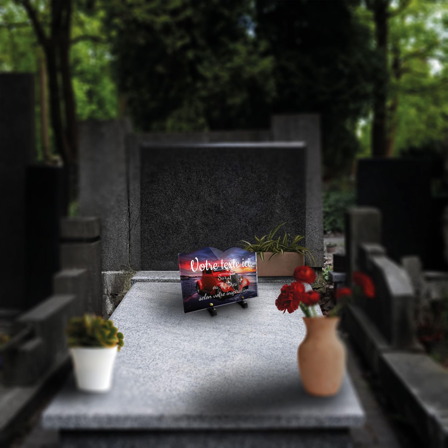 Targa funeraria Libro personalizzabile in plexi auto vintage 02 diverse dimensioni spessore 6 mm personalizzato su più linee 30x20 cm