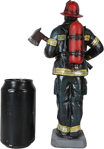 Miniatura 8 de Ebros Gift Fireman in Full Suit Bunker Gear and Air Tank Holding an Axe Figurine 11 pulgadas de alto Servicio Civil Hero Freedom Fire Fighter