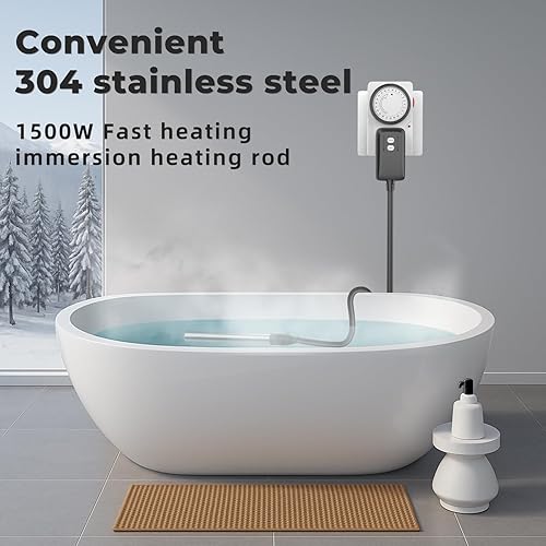 Miniatura 3 de Calentador de agua de inmersión de 1500 W con temporizador, calentador de agua eléctrico totalmente sumergible para piscina, control preciso de