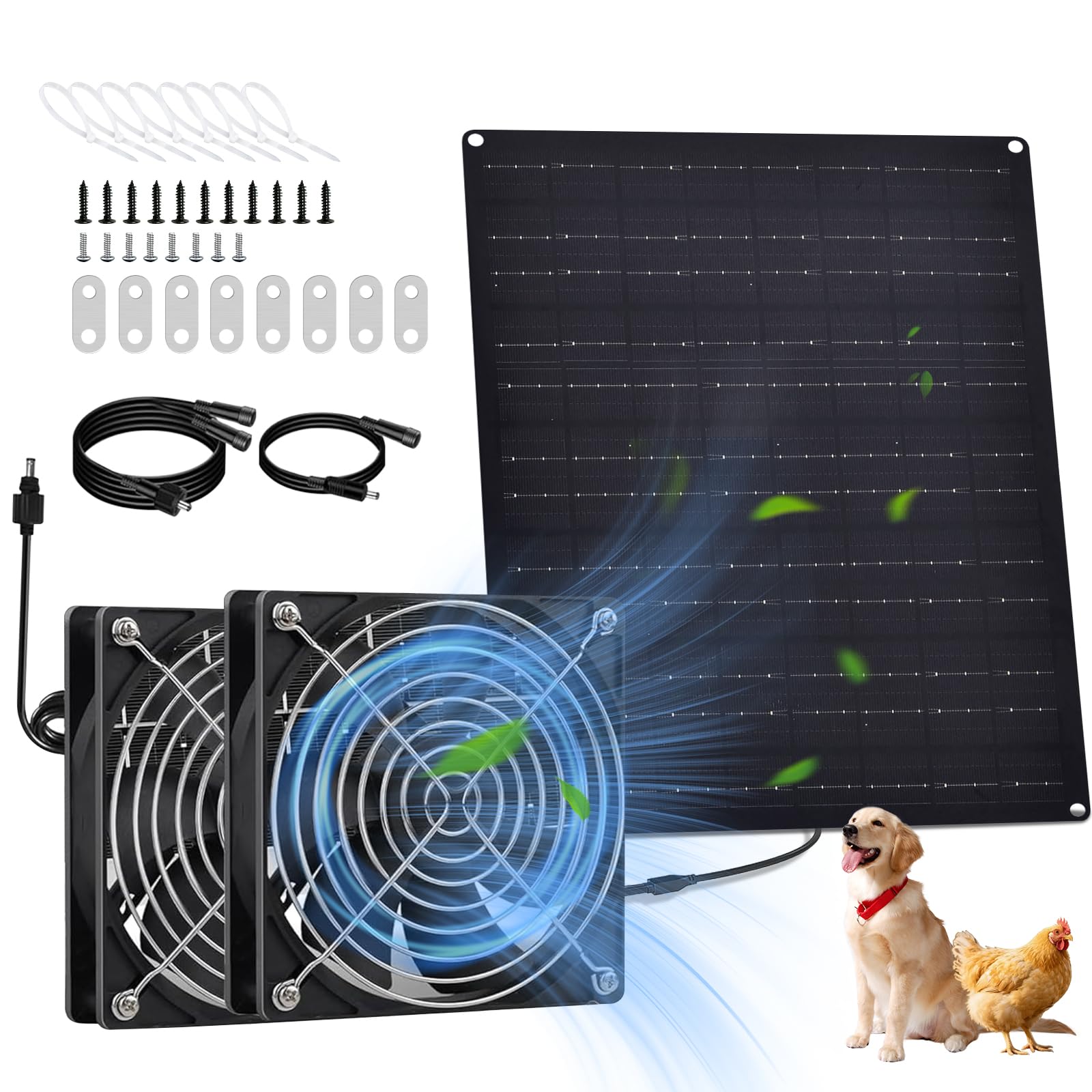 Ventilatore a energia solare, ventilatore con pannello solare da 15 W, ventilatore di ventilazione e aspirazione a energia solare, impermeabile per capanni da esterno, pollai, serre e cucce per cani