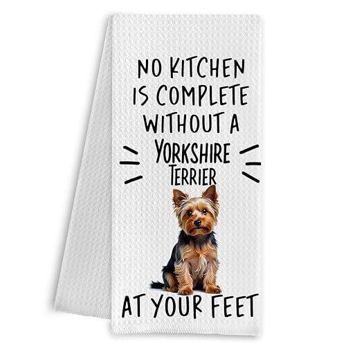 Yorkshire Terrier Kitchen Towel, 16x24 Inch, Cotton Waffle Weave, Absorbent