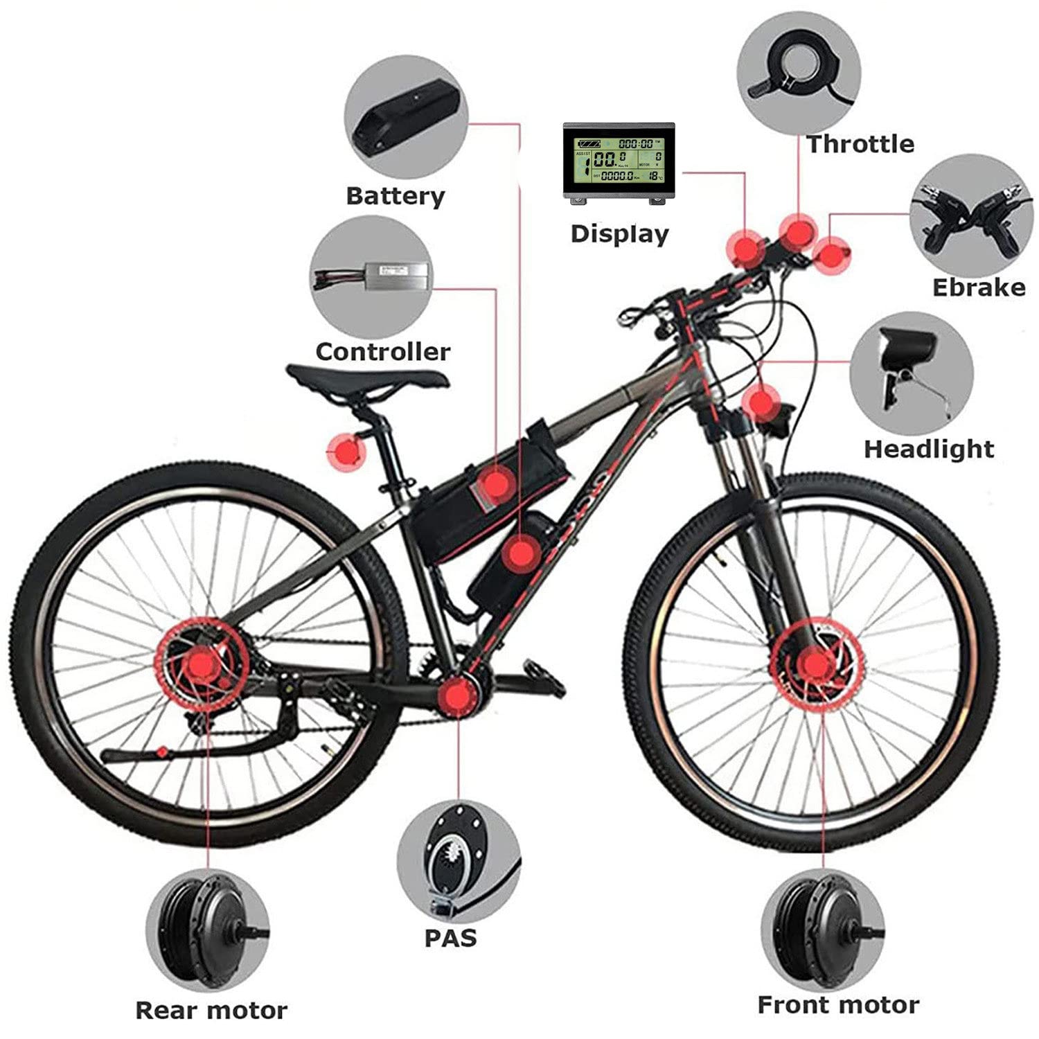 Zestaw do roweru elektrycznego Zestaw do konwersji e-roweru na 20”,24”,26”,27,5”,28”,29”,700c wolnobieg tylnego koła Zestaw do konwersji silnika do roweru elektrycznego 36V/250W-27.5inch