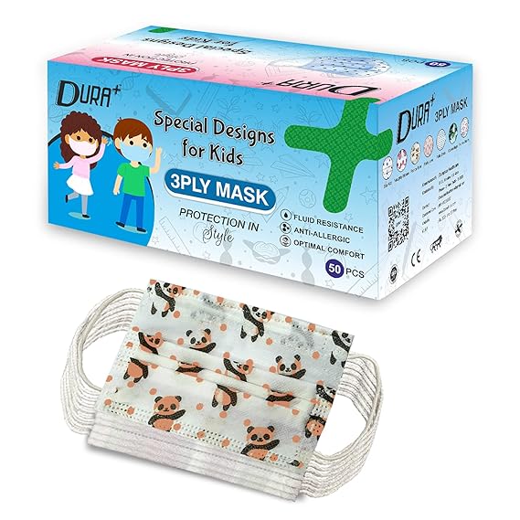 Duraplus Cute Designer Print 3Ply Kids Soft Earloop Face Mask for Boys Girls Gifting, ISO CE Certified (Pack of 50PCS)