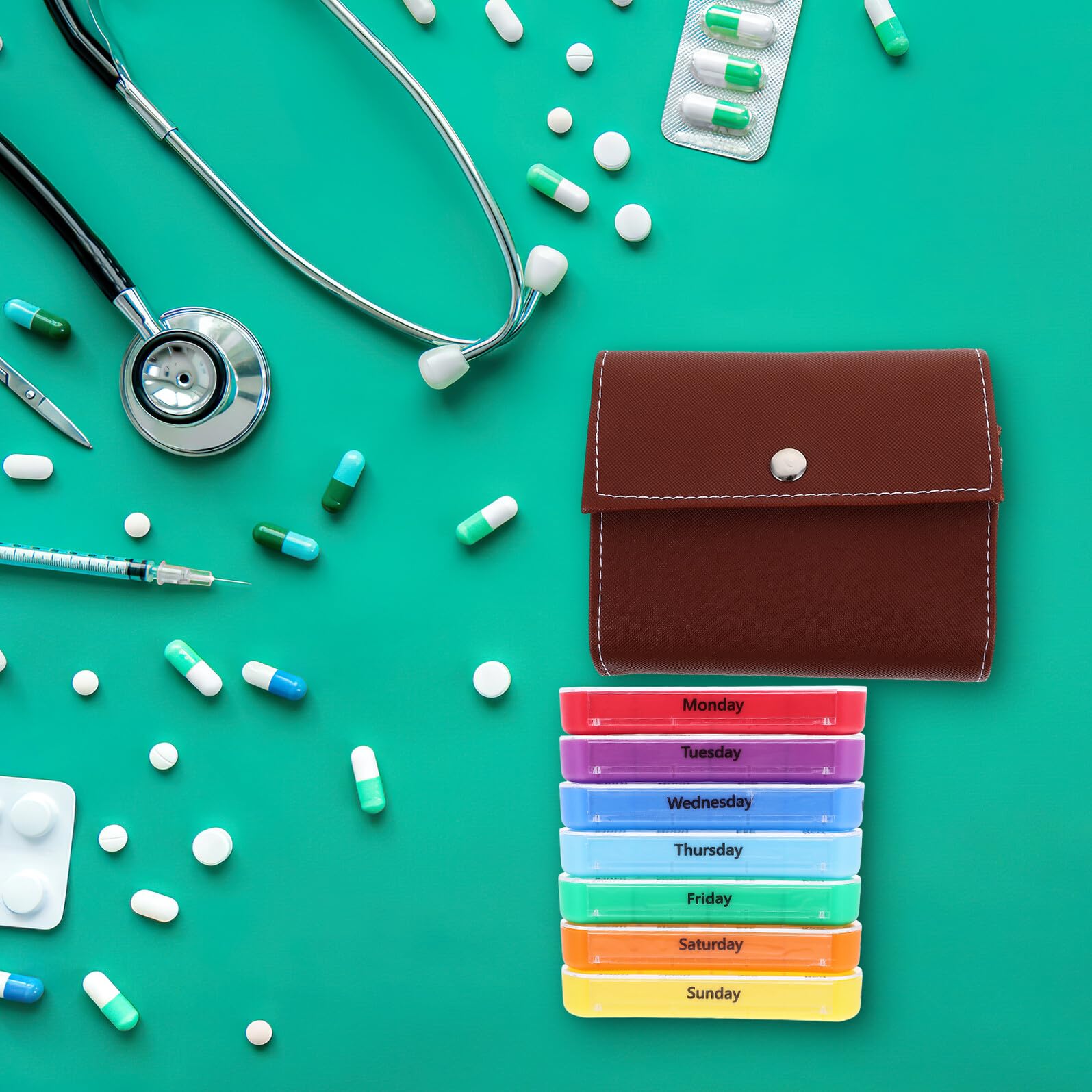 Organizador Semanal de Pastillas Portátil con Compartimentos y Bolsa de Almacenamiento Pastillero de Viaje para Medicinas y